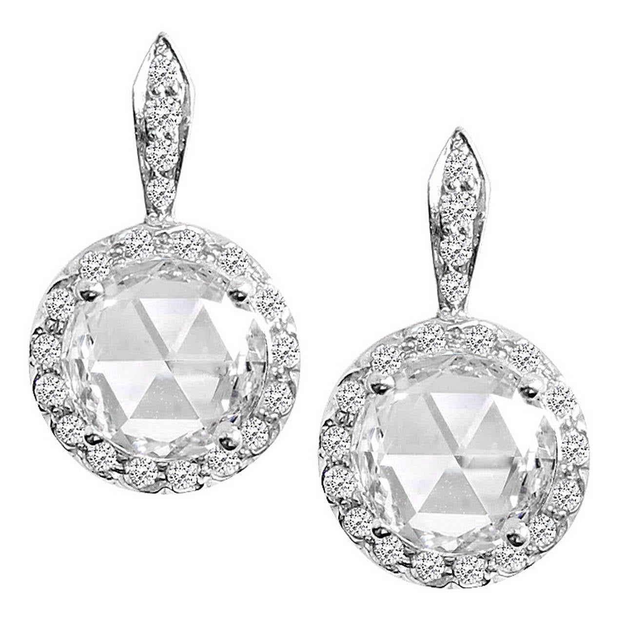 Rose Cut Diamond Gold Drop Earrings For Sale