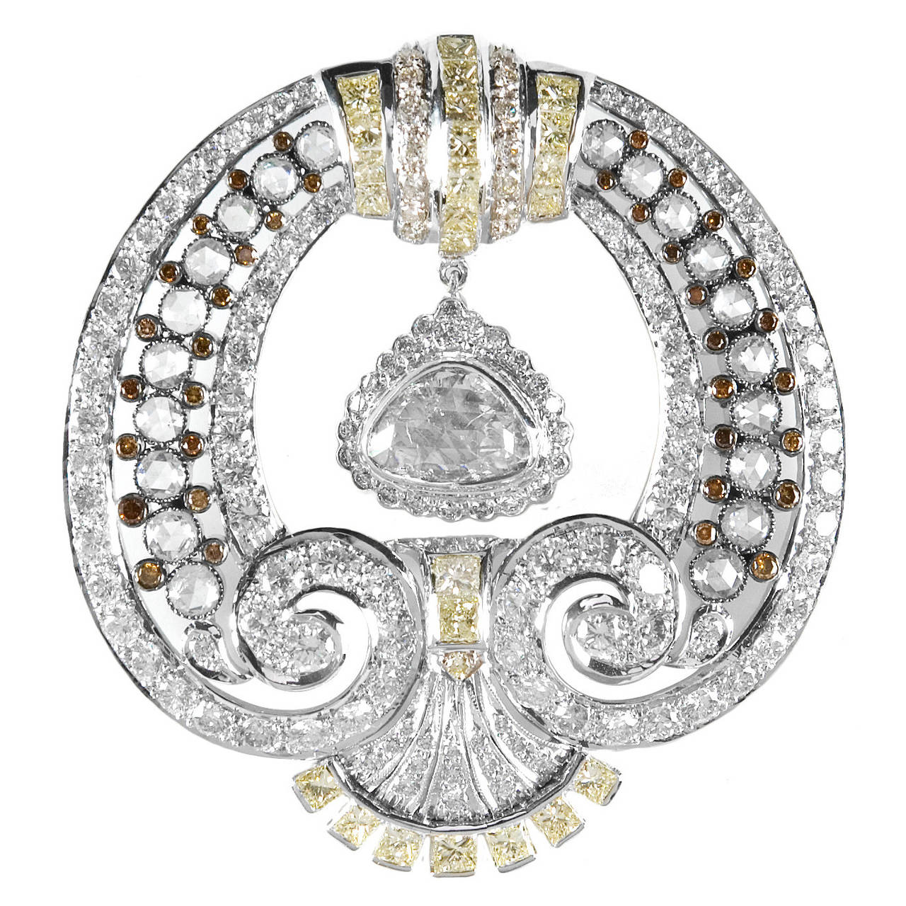 Rose Cut Diamond Gold Pendant Brooch For Sale