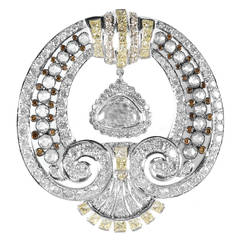 Rose Cut Diamond Gold Pendant Brooch
