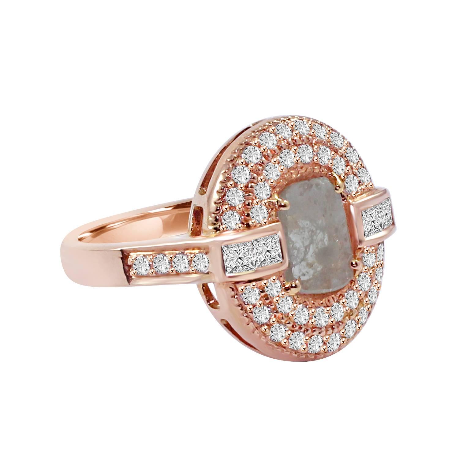 Slice Diamond Ring accented with Princess cut and Brilliant cut White Diamonds with 1.08cts. total diamond weight set in 18k Rose Gold