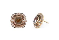 Reddish Icy Diamond Rosecut Gold Earrings