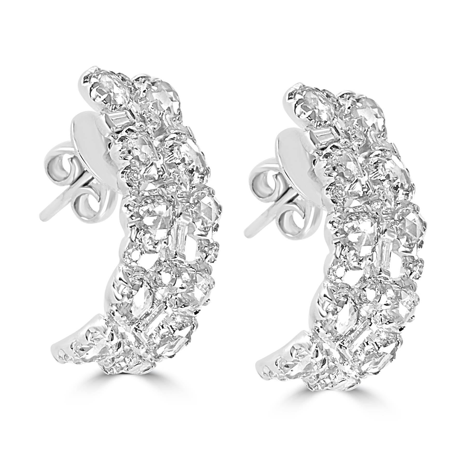 Rosecut Baguette Diamond Earrings with 2.57cts total diamond weight set in 18K Gold
