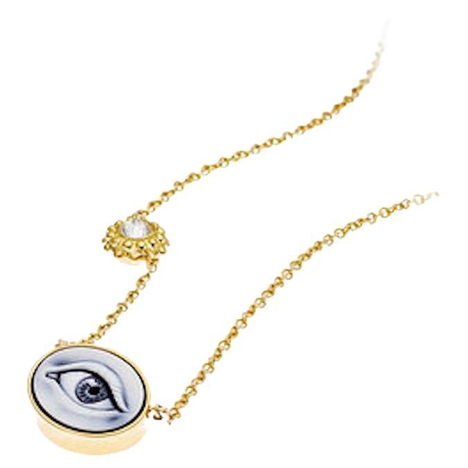 AnaKatarina 18k Gold, Diamond, and Carved Agate Customizable 'Eye Love' Necklace For Sale