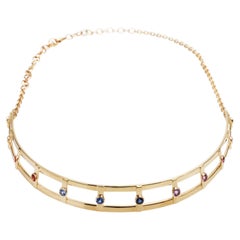 18 Karat Yellow Gold 12 Brilliant Cut Sapphires Collar Choker Necklace 