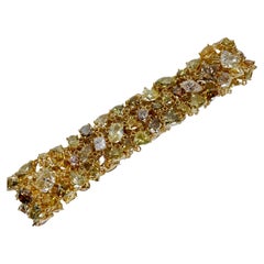 Bracelet de diamants de couleur rose, vert, jaune et marron 21,25 carats, fabriqué à la main