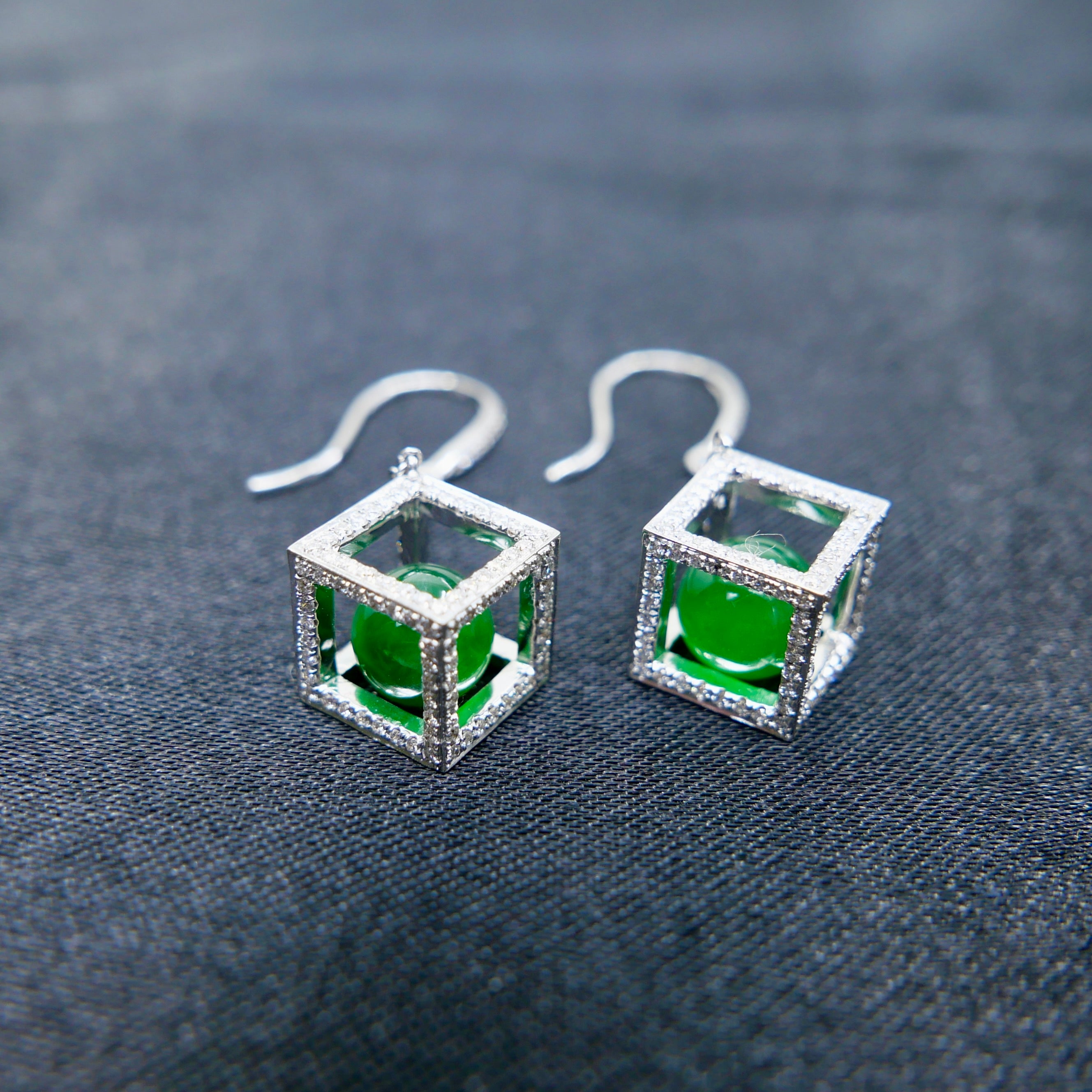 Important Imperial Jade Beads & Diamond Earrings, Collector's Imperial Green For Sale 5