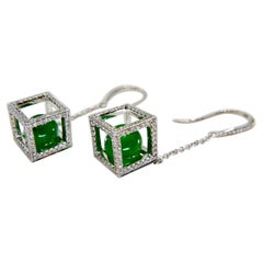 Important Imperial Jade Beads & Diamond Earrings, Collector's Imperial Green