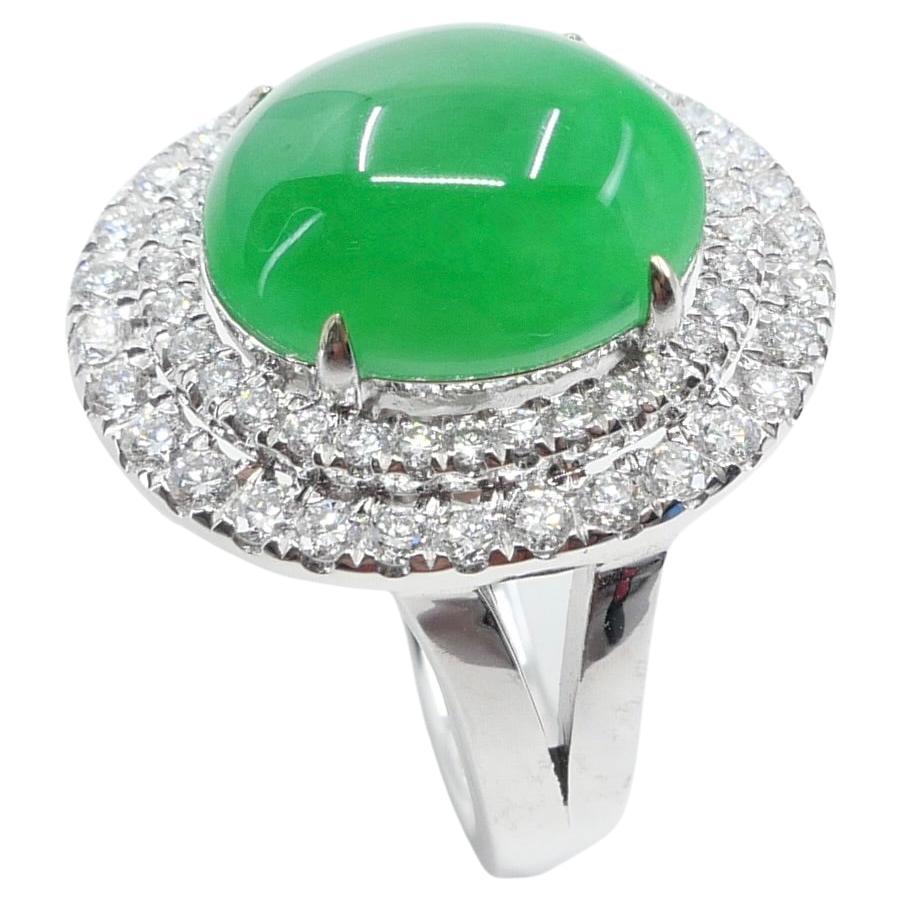 Certified 6.71 Cts Jade & Diamond Cocktail Ring. XXL. Apple Green With High Dome For Sale 9