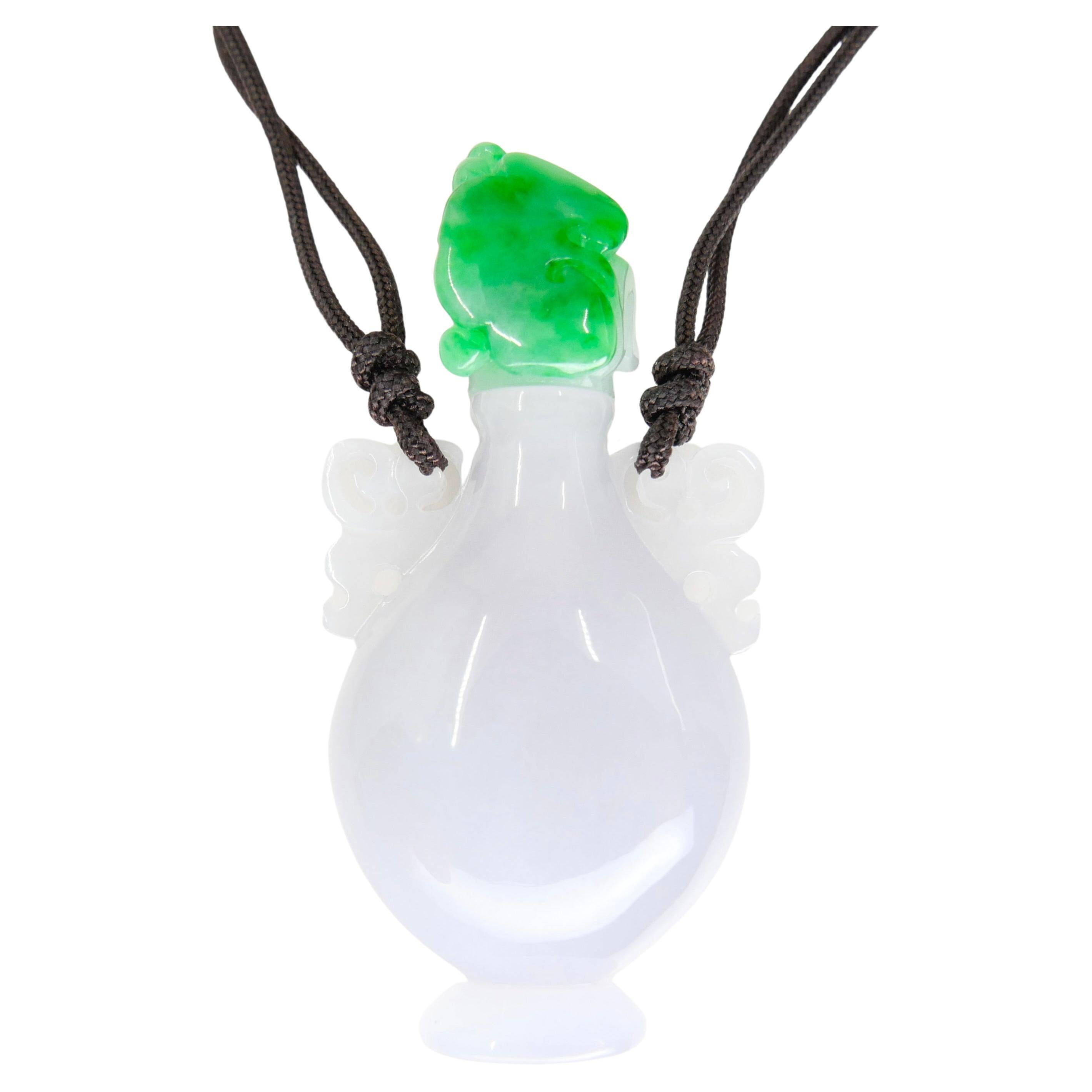 Certified 57 Carat Jade Perfume Bottle Pendant, Snuff Bottle, Functional