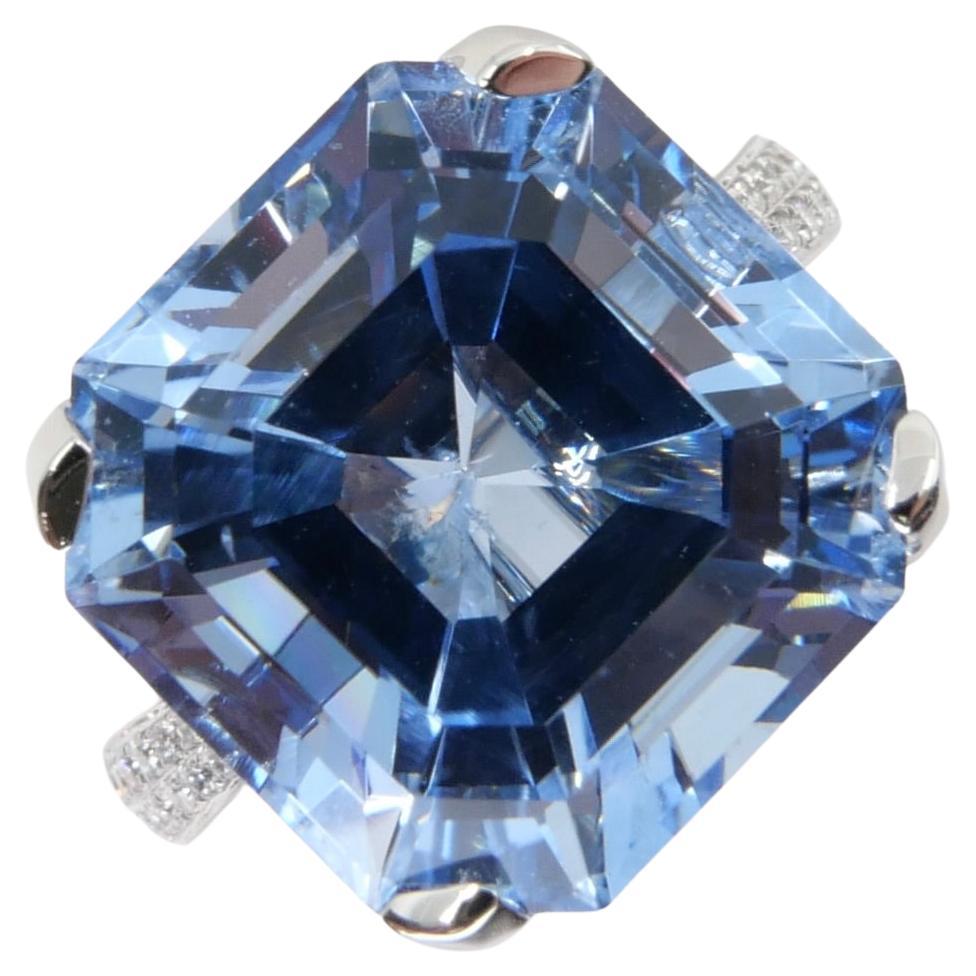 Certified 11.23 Cts Asscher Cut Aquamarine Diamond Ring, True Santa Maria Color