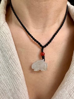 Certified Icy Jade 24mm x 16mm Rabbit Pendant Necklace, Year of the Rabbit