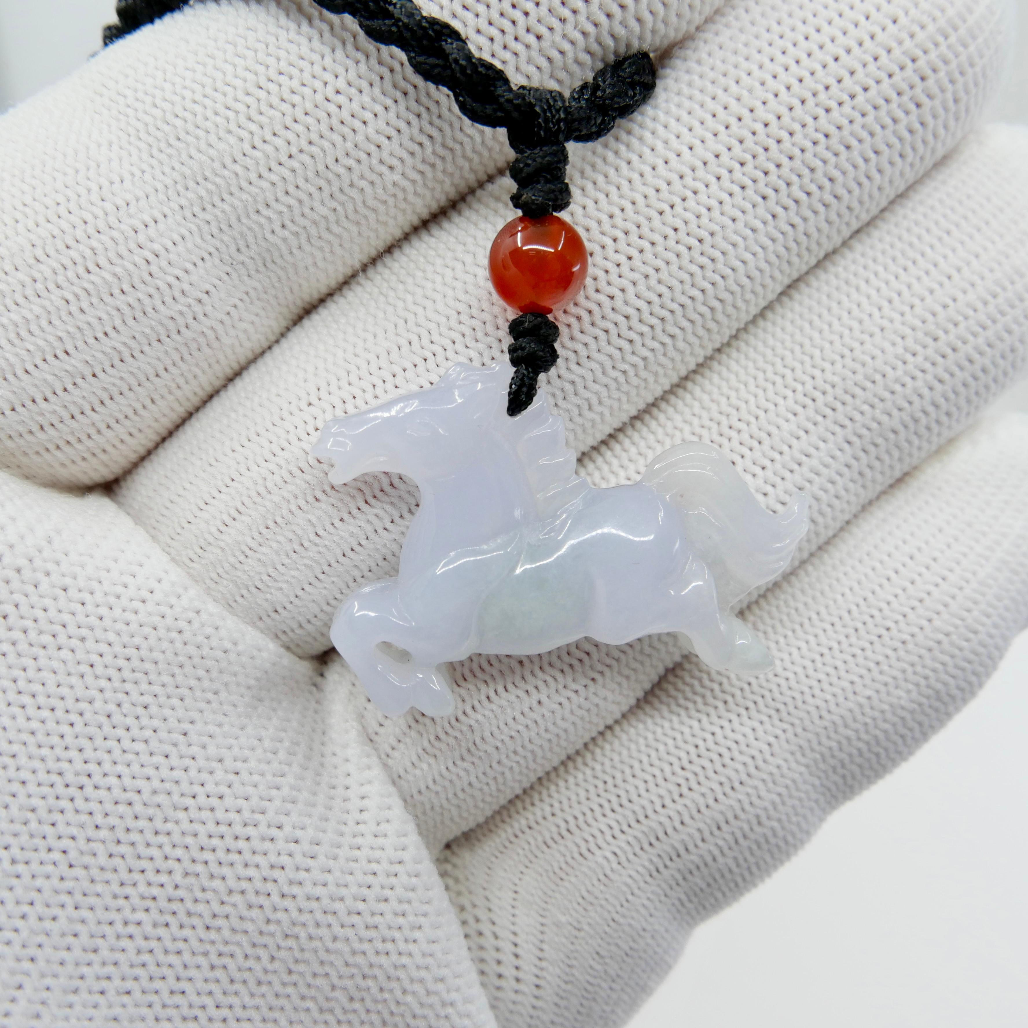 Women's or Men's Certified 29 Carat Jade Horse Pendant, Perfect for Equestrians & Horse Lovers For Sale