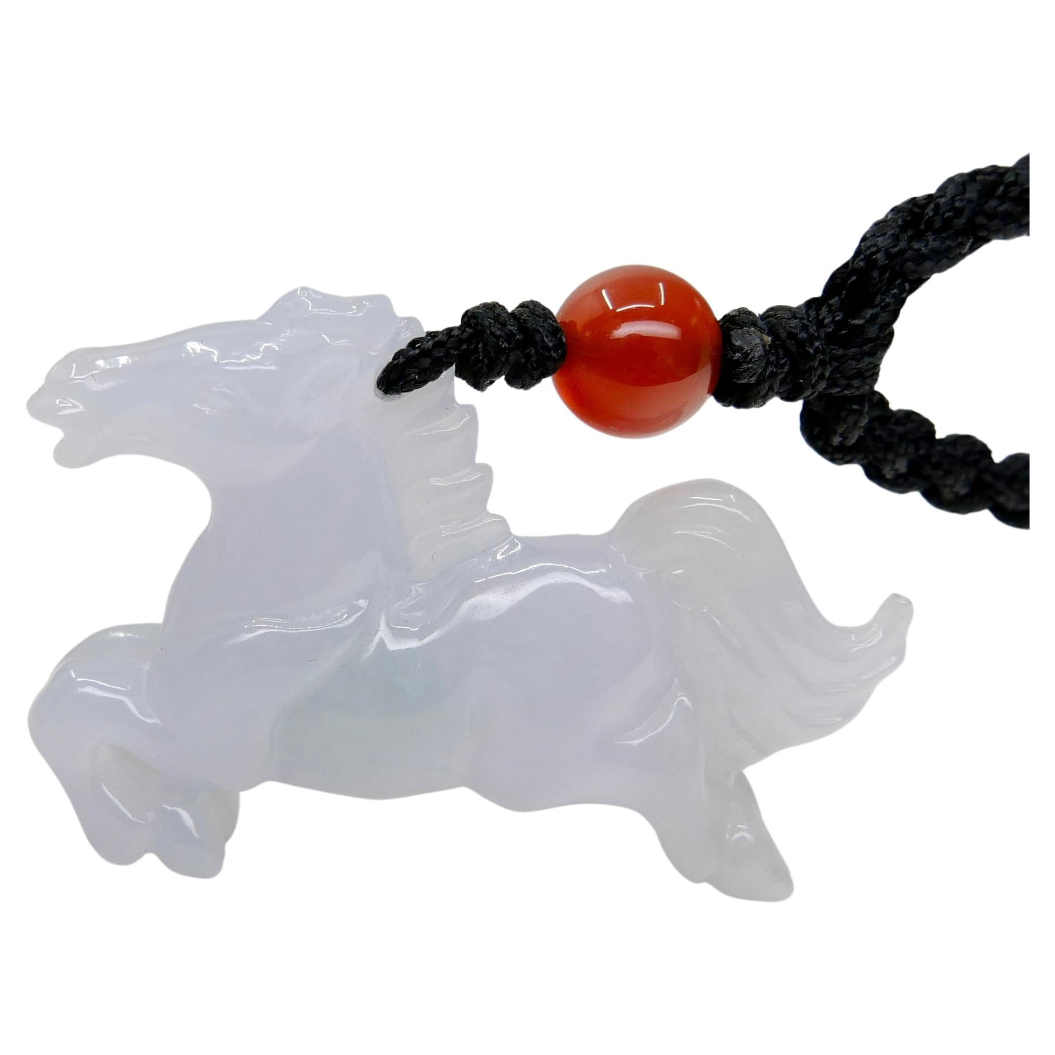 Certified 29 Carat Jade Horse Pendant, Perfect for Equestrians & Horse Lovers For Sale
