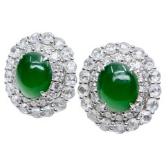 Zertifizierte kaiserliche Jade-Diamant-Ohrstecker. Bestes leuchtendes Grün
