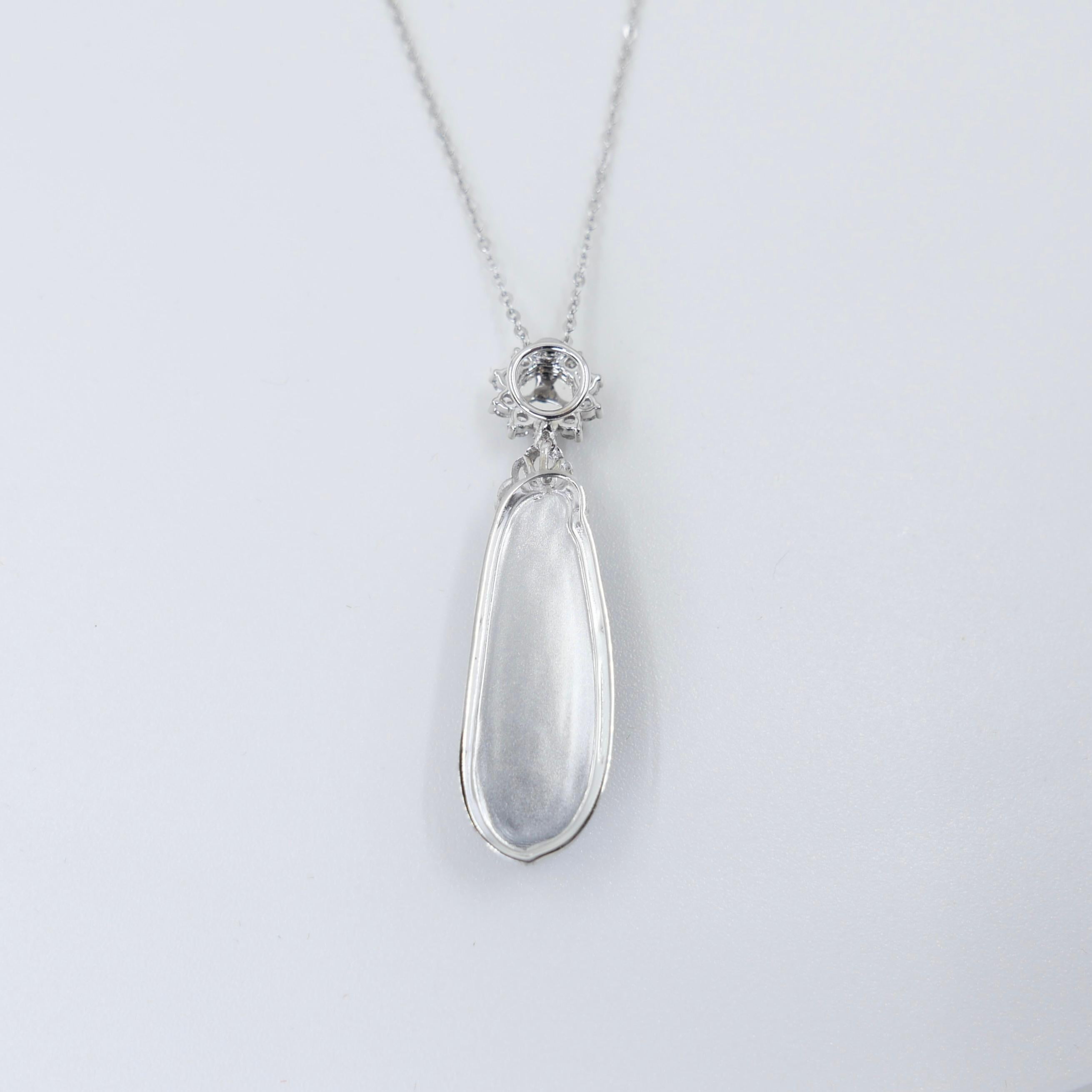Certified Imperial Jade Peapod & Diamond Pendant Necklace. Collector's Item. For Sale 6