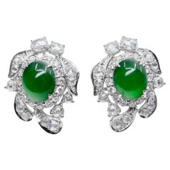 Zertifizierte Imperial Jade & Diamant-Ohrstecker im Rosenschliff. Leuchtendes Grün.