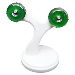 Certified Jade & Diamond Stud Earrings. Imperial Green Color. Highly Translucent