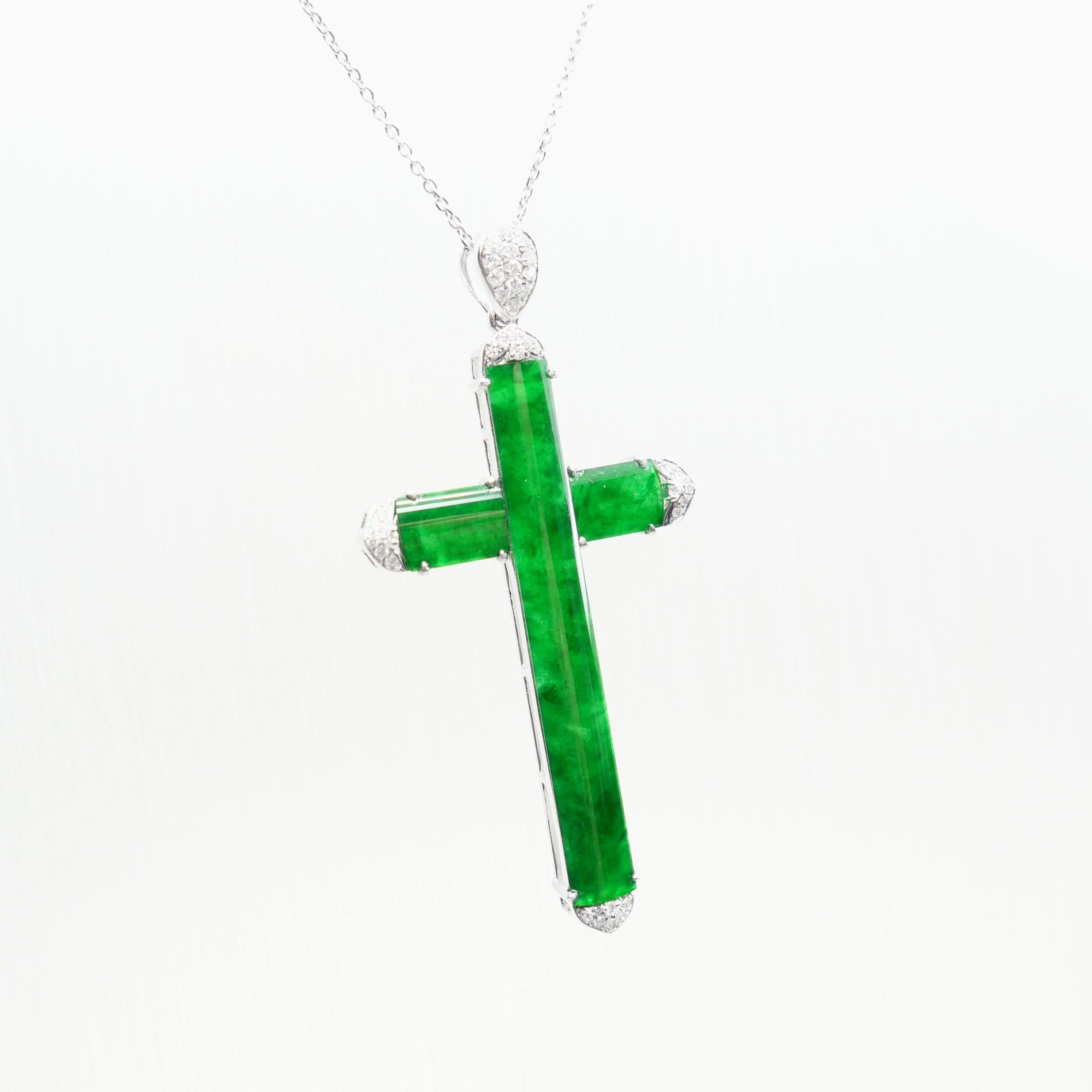 Collana con ciondolo di giada e diamanti certificati, colore verde mela brillante in vendita 6