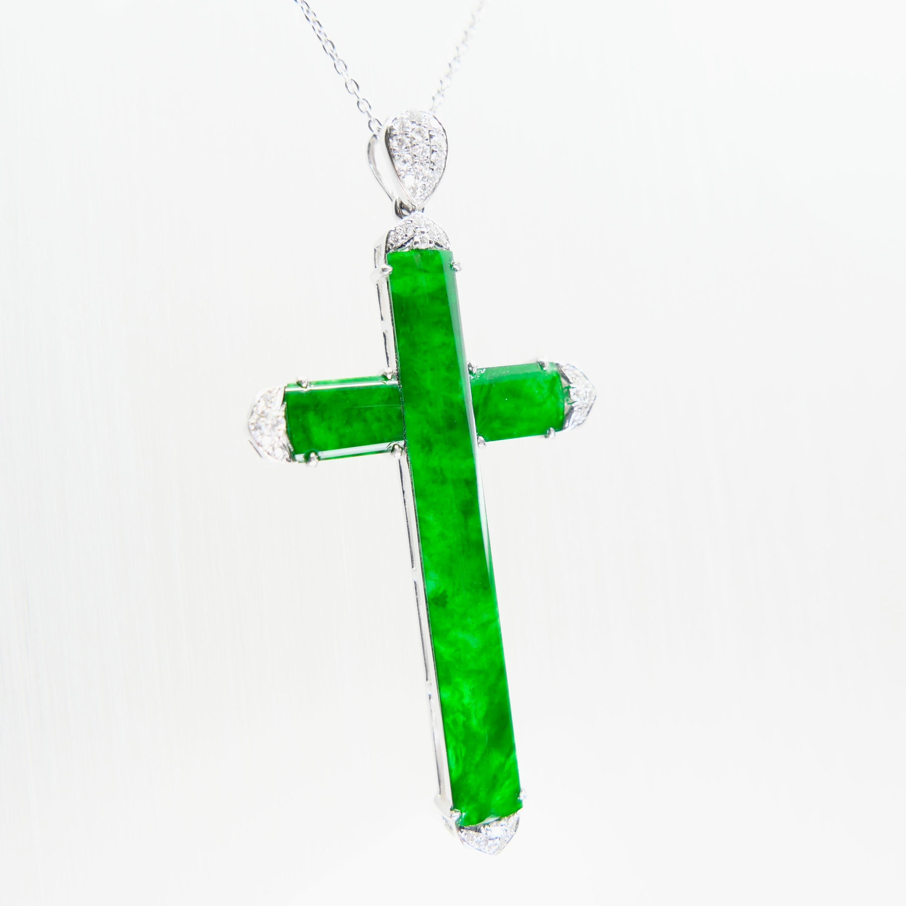 Collana con ciondolo di giada e diamanti certificati, colore verde mela brillante in vendita 13