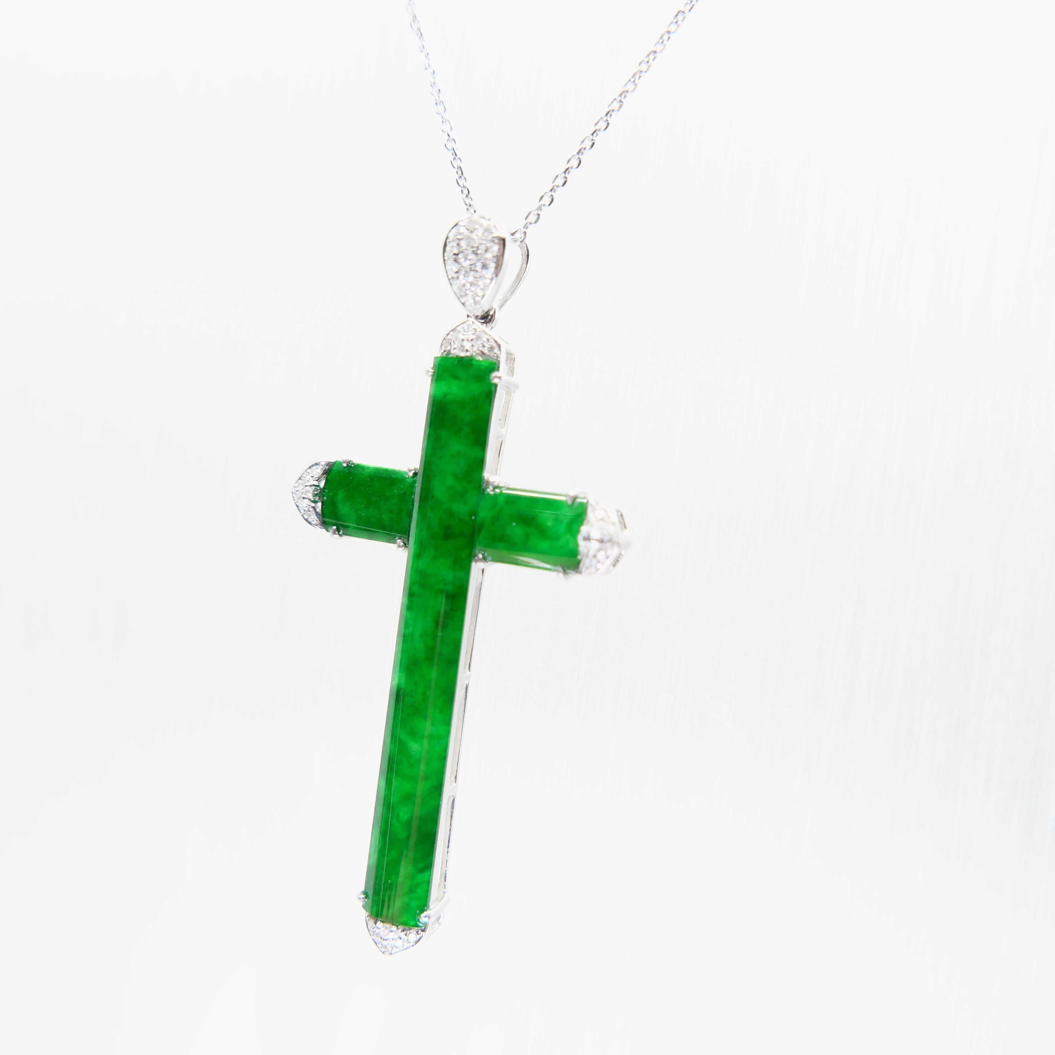 Collana con ciondolo di giada e diamanti certificati, colore verde mela brillante in vendita 12