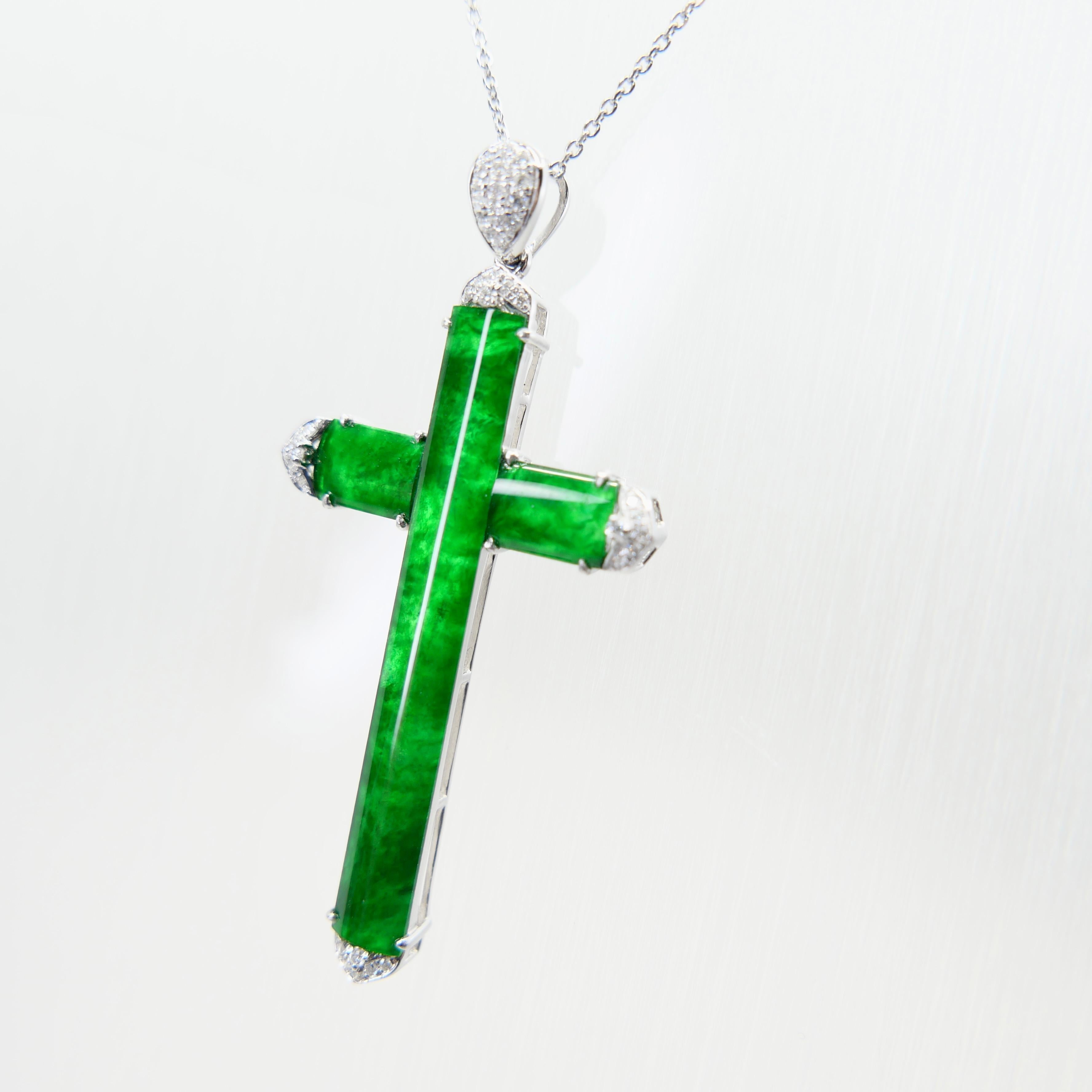 Collana con ciondolo di giada e diamanti certificati, colore verde mela brillante in vendita 2