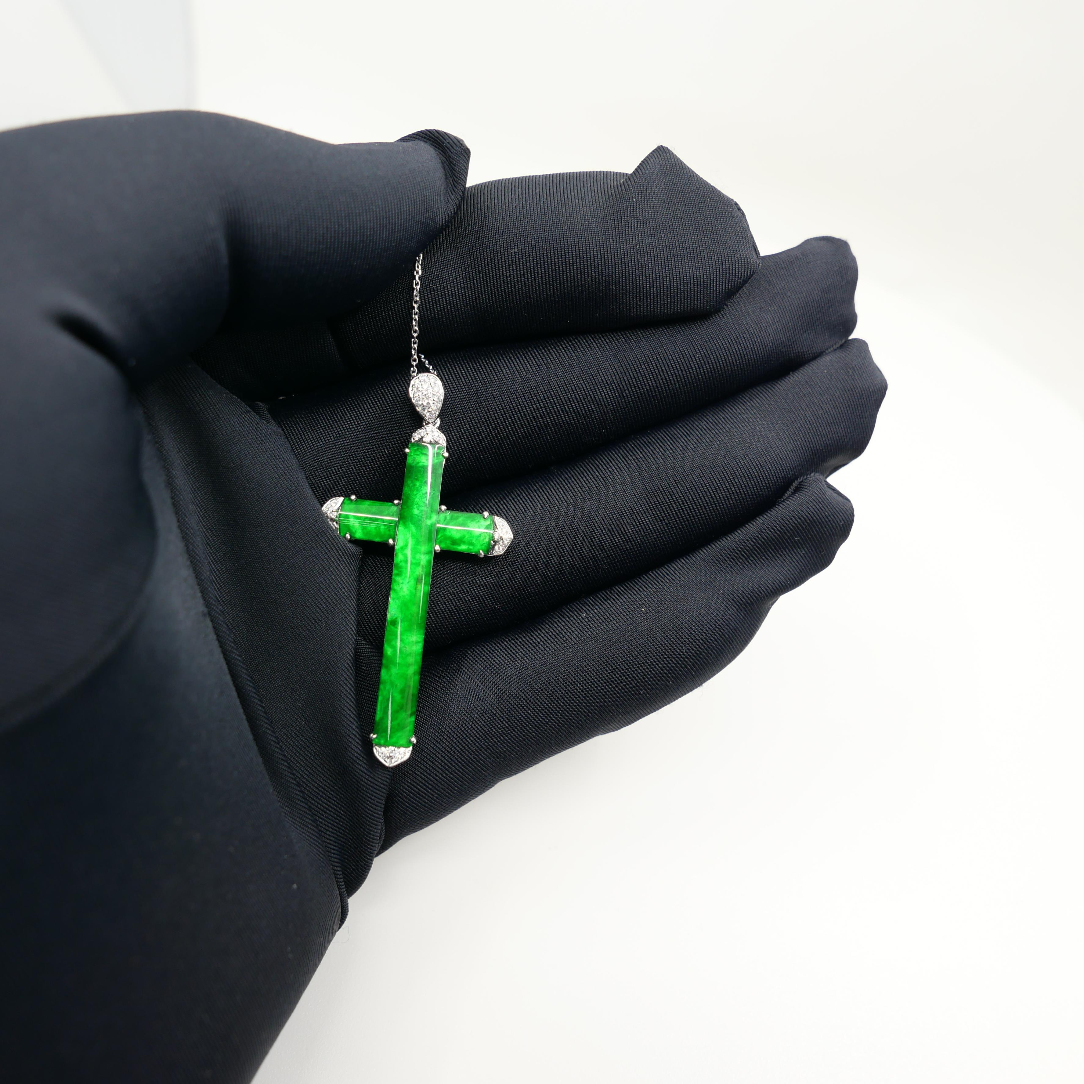 Collana con ciondolo di giada e diamanti certificati, colore verde mela brillante in vendita 14