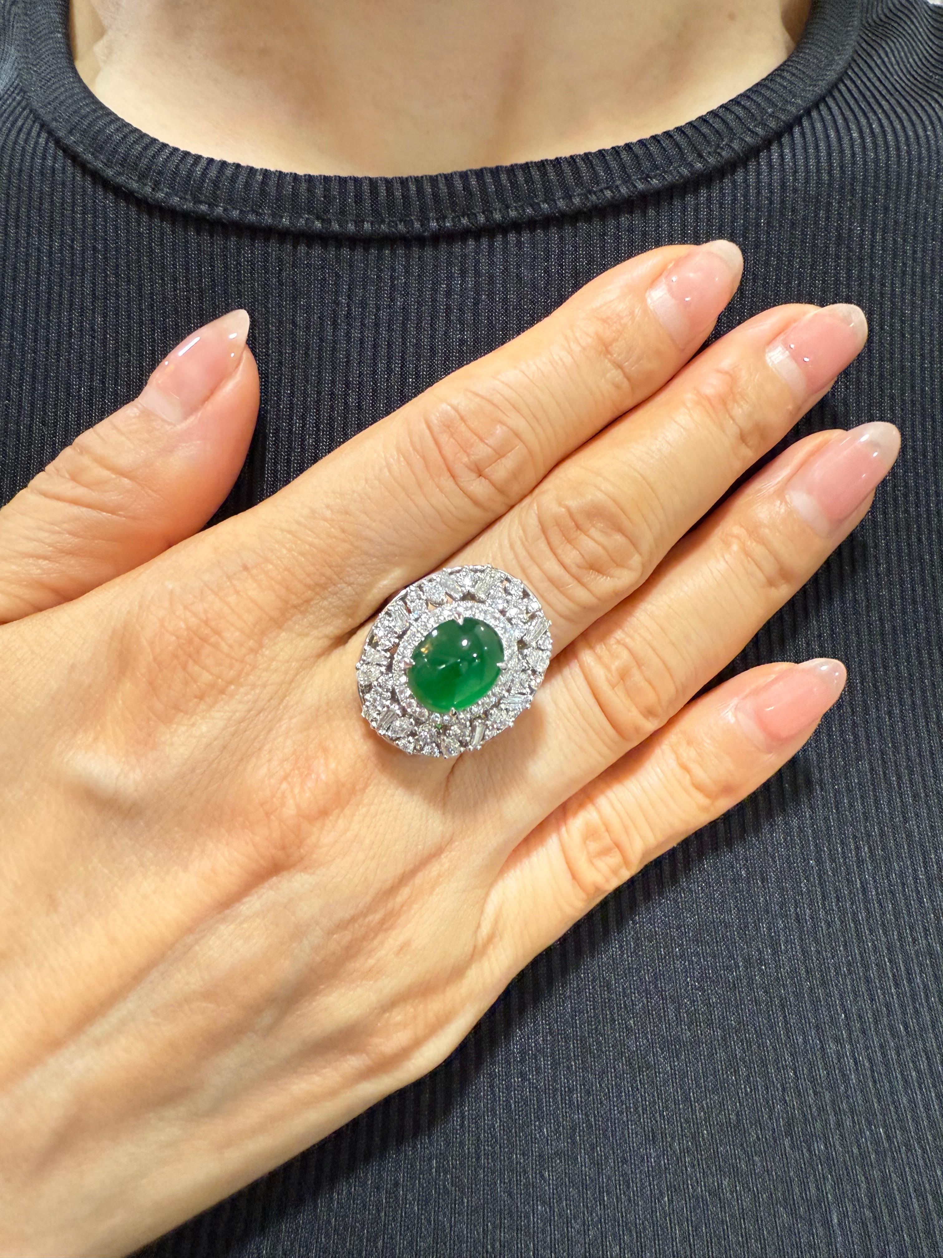 Zertifizierter Jade-Diamantring mit Phantasieschliff. Imperial Green mit Supreme Glow! im Angebot 6