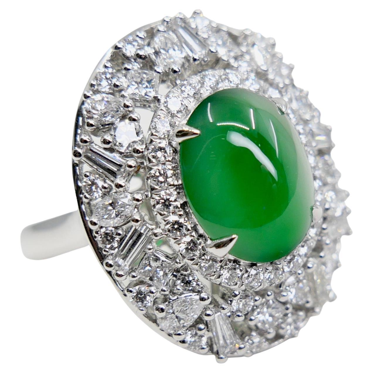 Zertifizierter Jade-Diamantring mit Phantasieschliff. Imperial Green mit Supreme Glow!