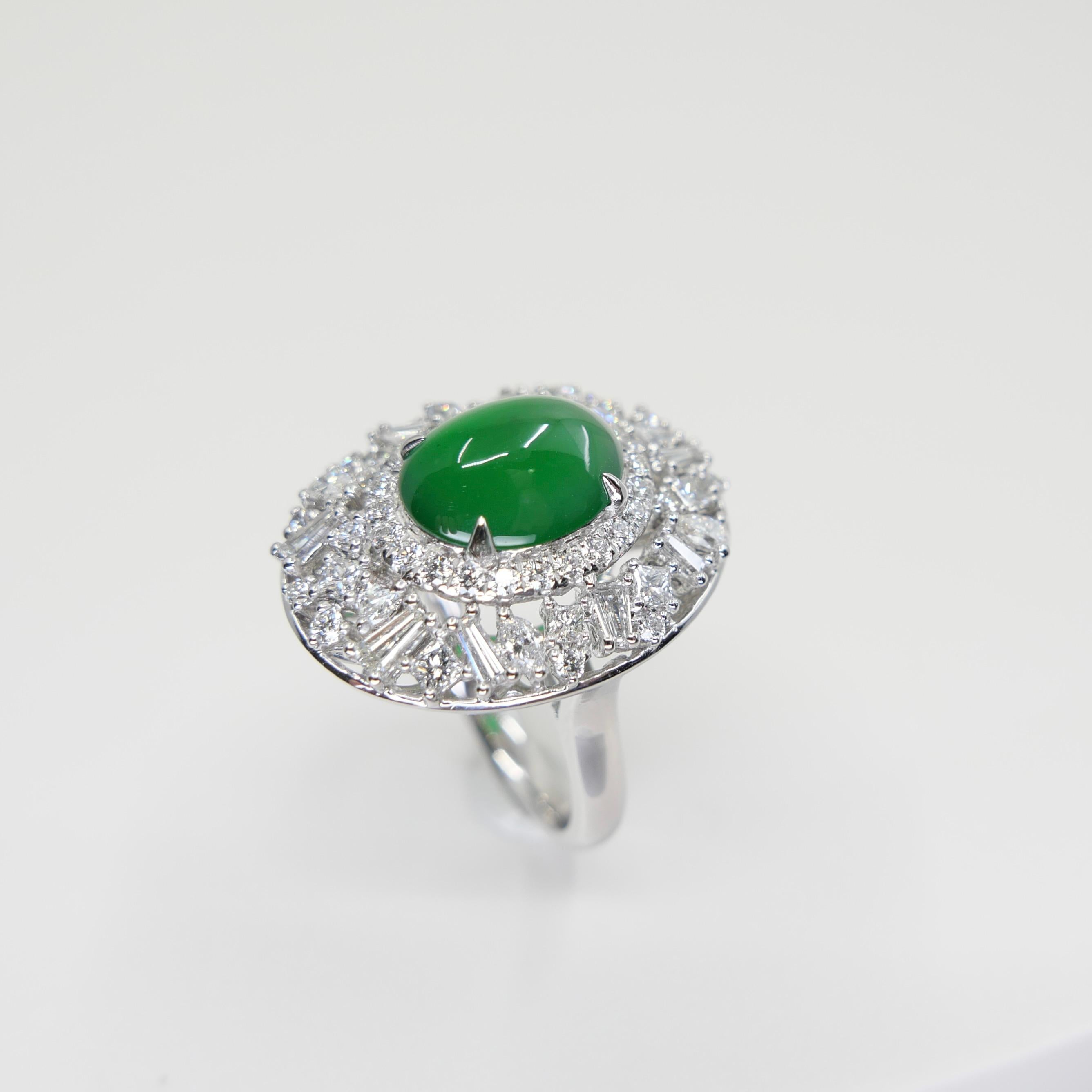 Zertifizierter Jade-Diamantring mit Phantasieschliff. Imperial Green mit Supreme Glow! im Angebot 13