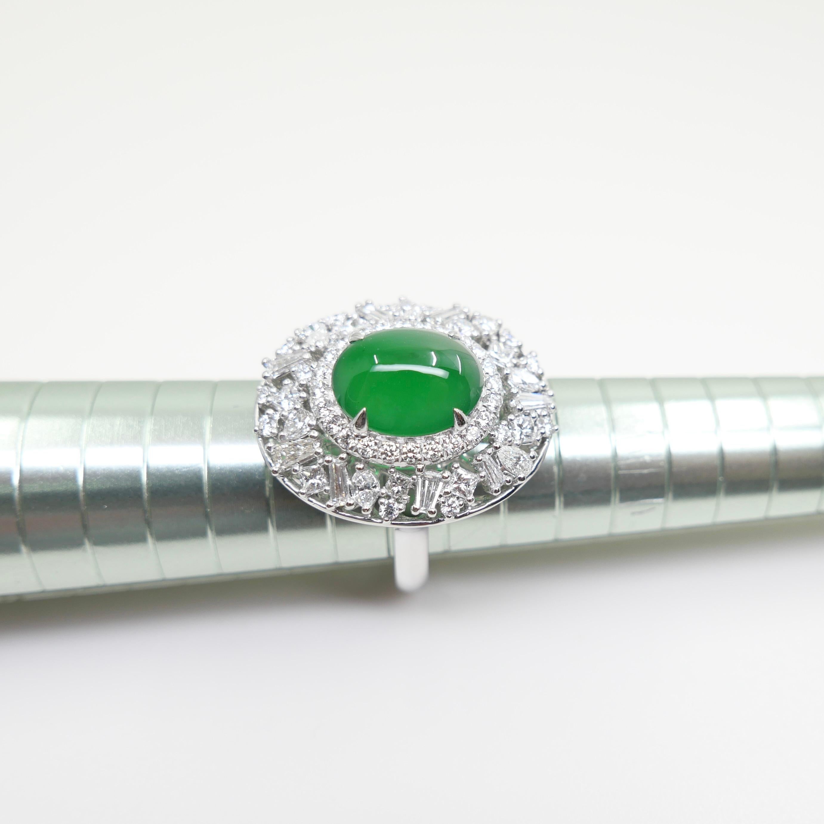 Zertifizierter Jade-Diamantring mit Phantasieschliff. Imperial Green mit Supreme Glow! im Angebot 5