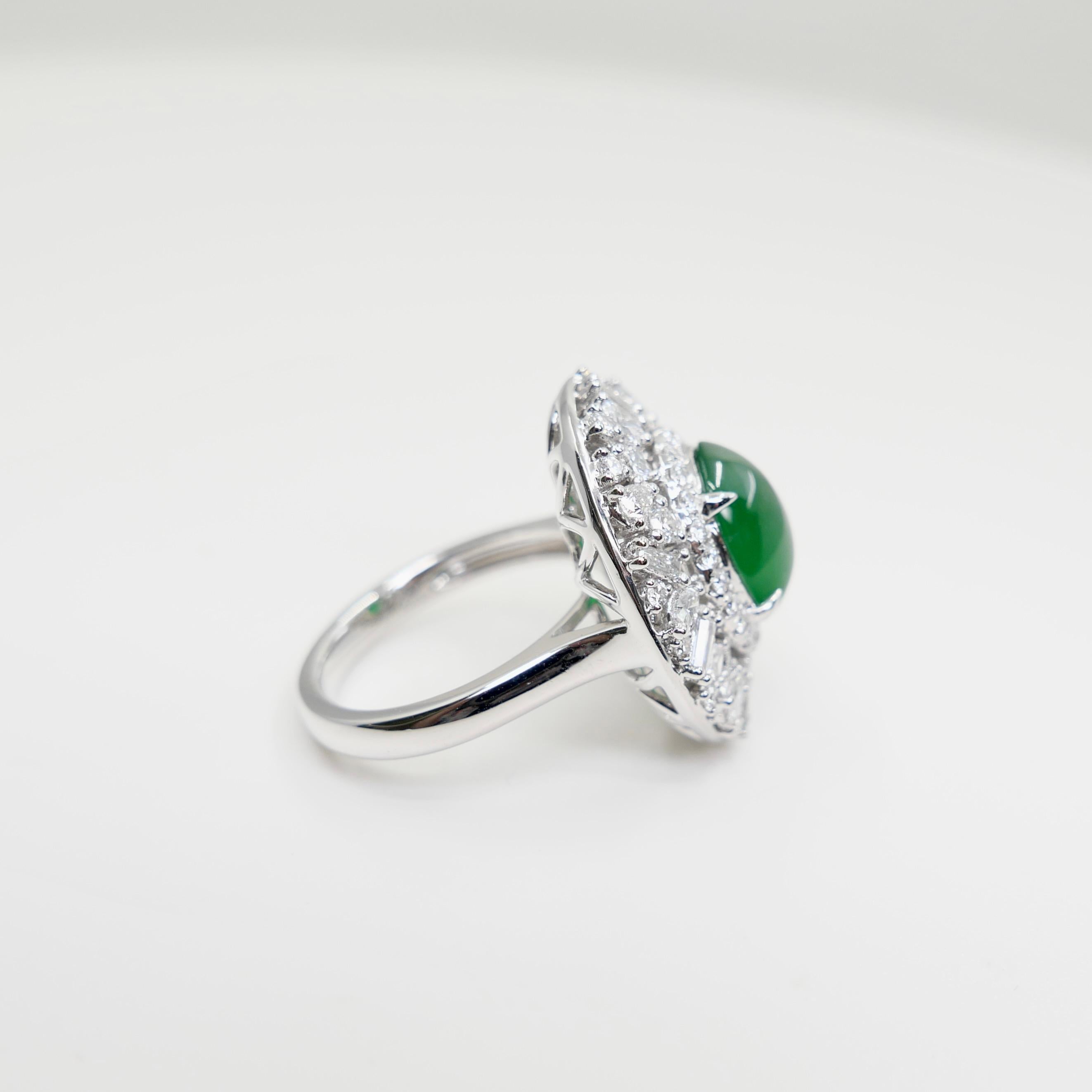 Zertifizierter Jade-Diamantring mit Phantasieschliff. Imperial Green mit Supreme Glow! im Angebot 8