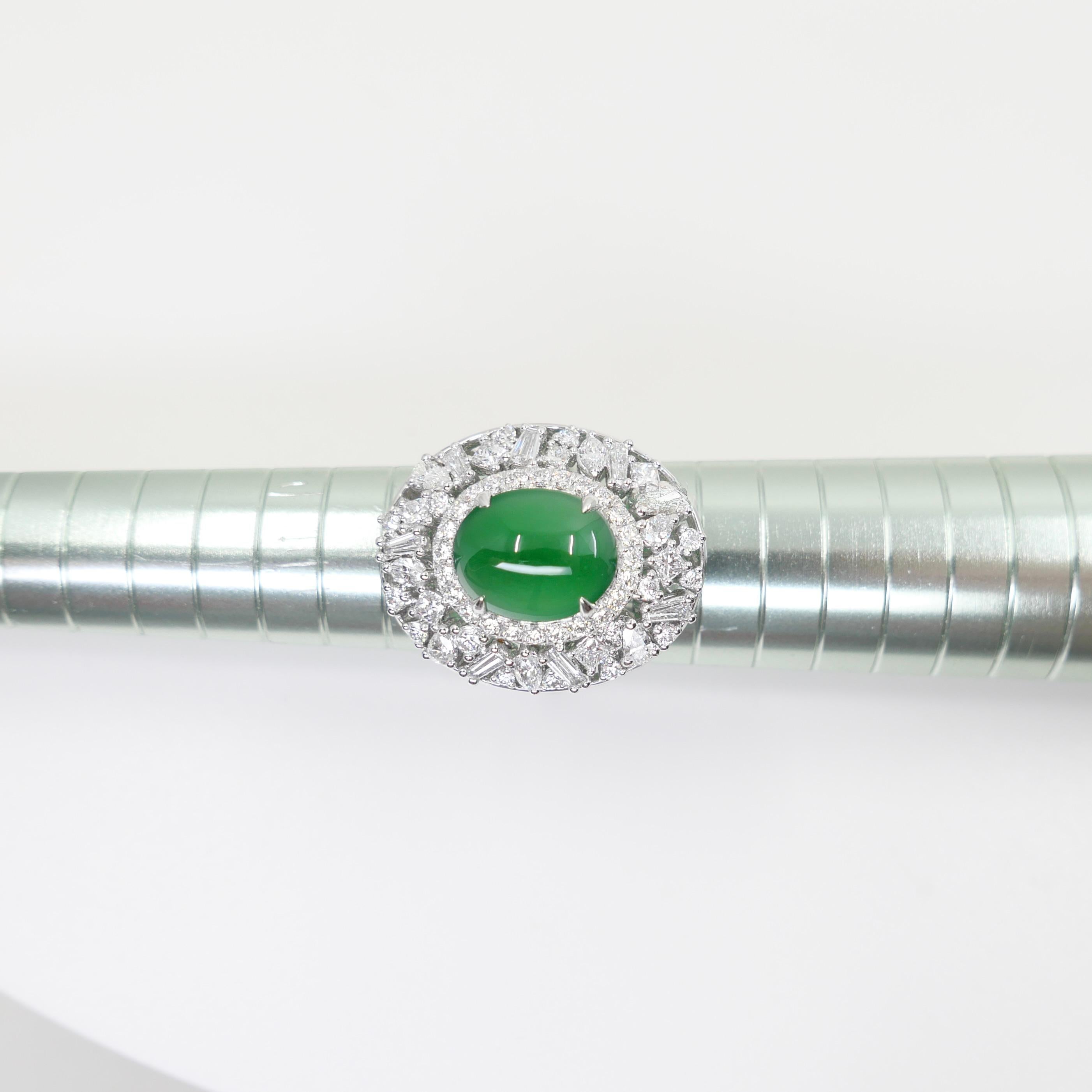 Zertifizierter Jade-Diamantring mit Phantasieschliff. Imperial Green mit Supreme Glow! im Angebot 7