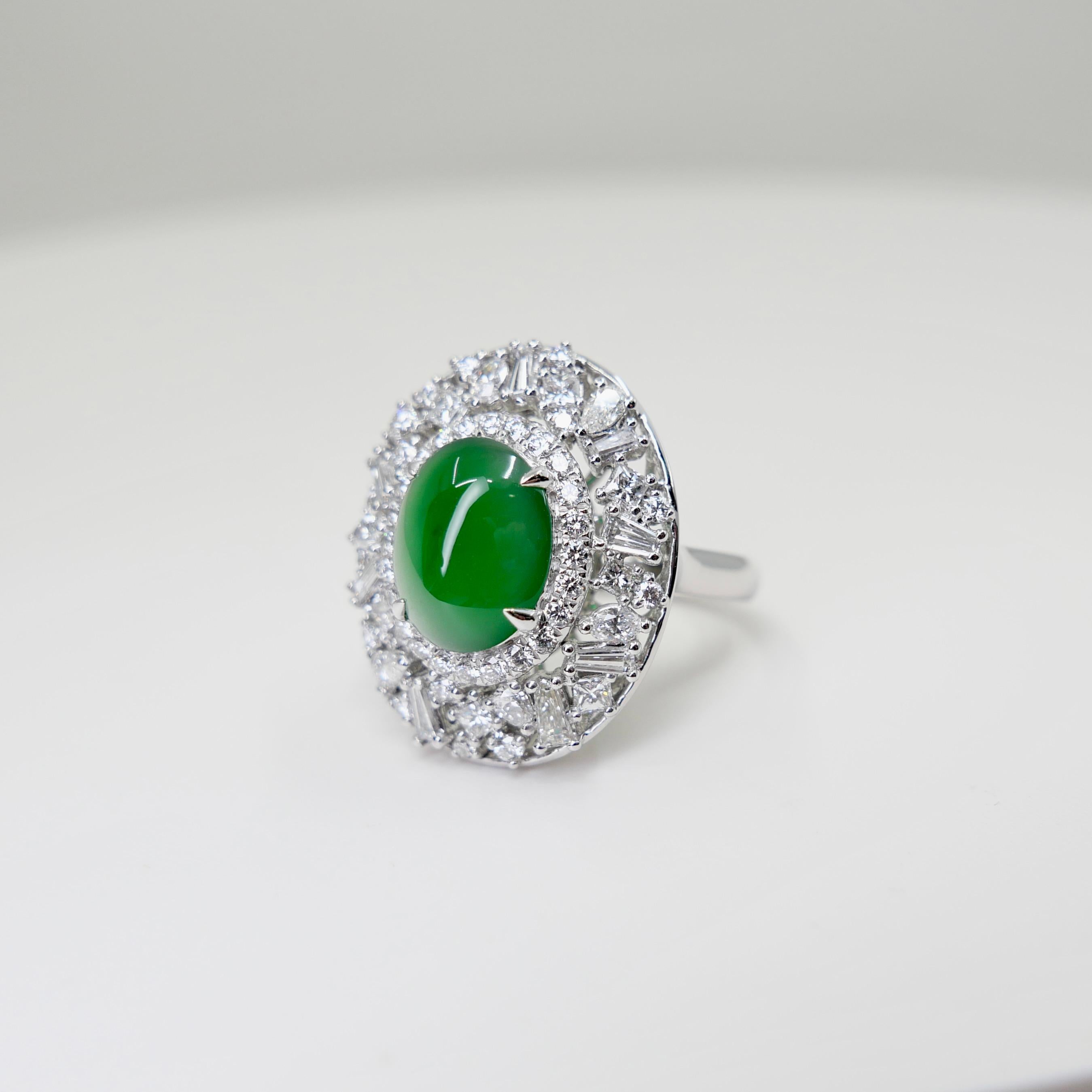 Zertifizierter Jade-Diamantring mit Phantasieschliff. Imperial Green mit Supreme Glow! im Angebot 4