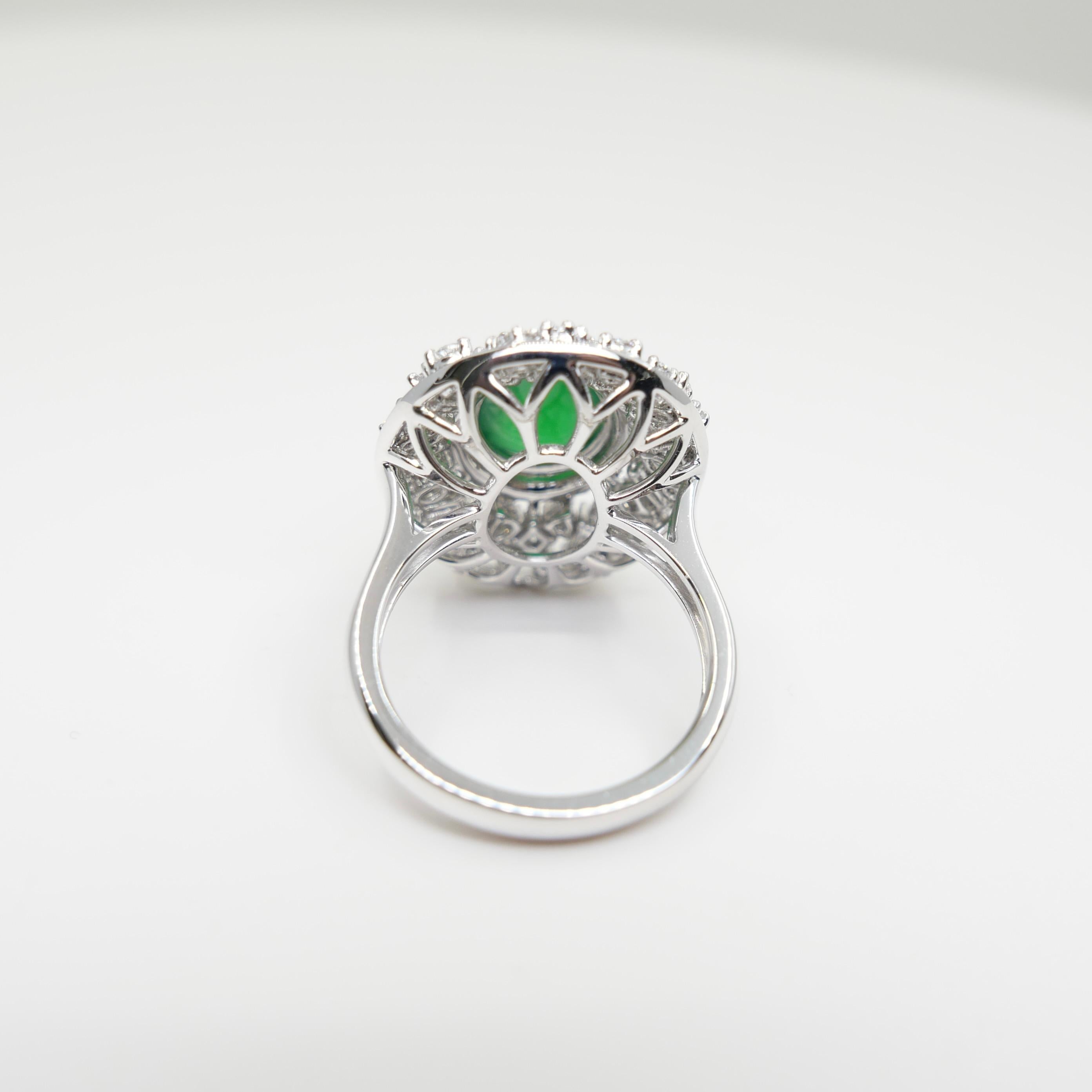 Zertifizierter Jade-Diamantring mit Phantasieschliff. Imperial Green mit Supreme Glow! im Angebot 2
