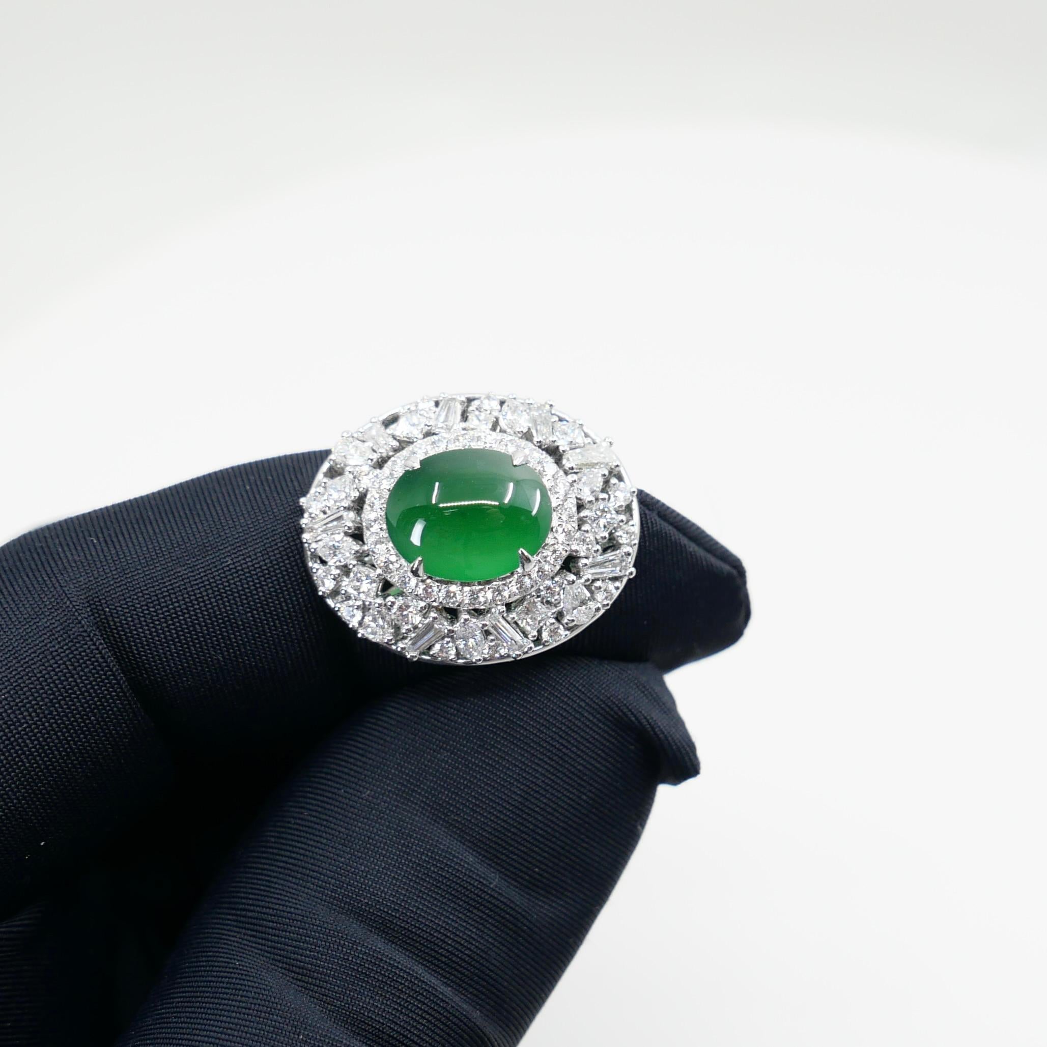 Zertifizierter Jade-Diamantring mit Phantasieschliff. Imperial Green mit Supreme Glow! im Angebot 9