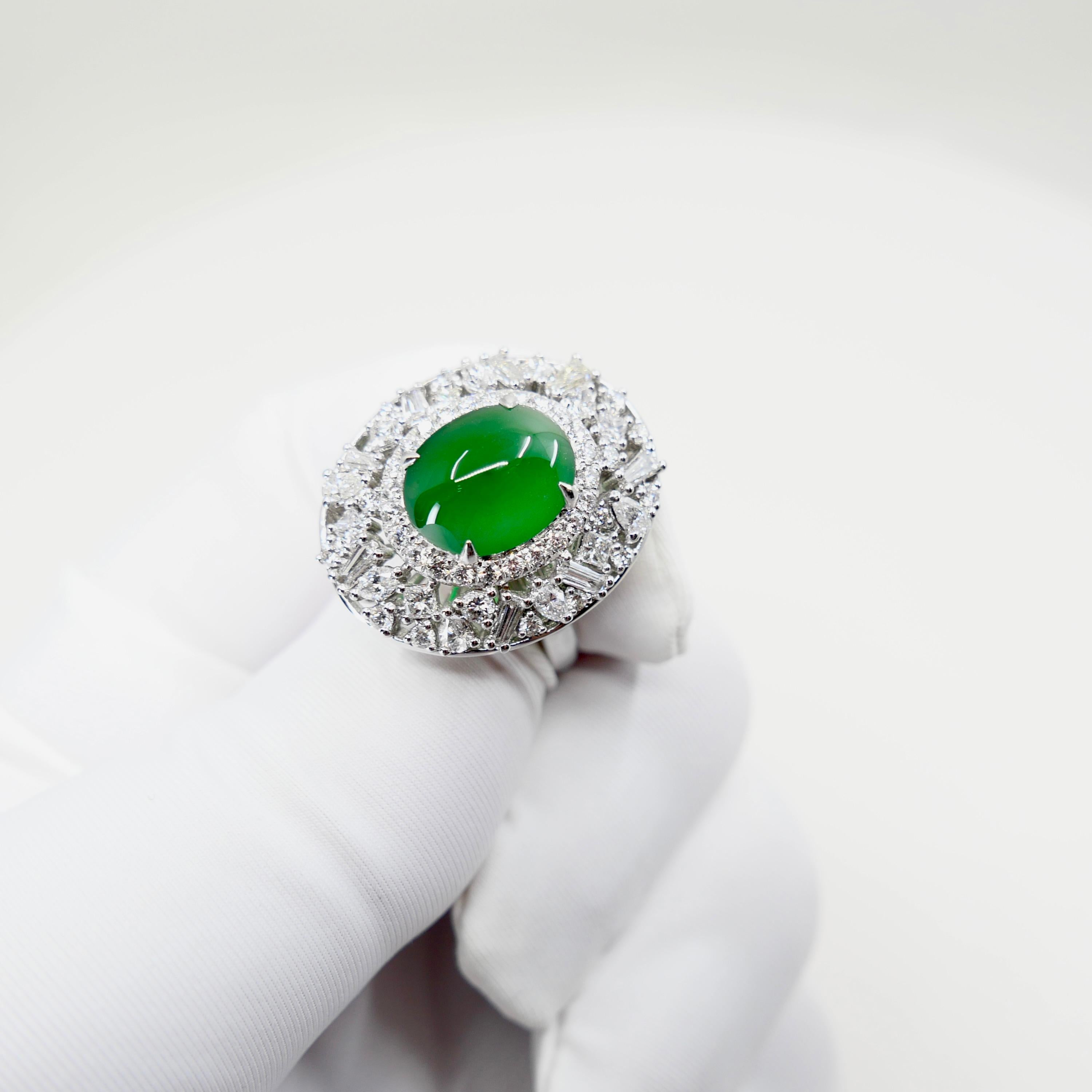 Zertifizierter Jade-Diamantring mit Phantasieschliff. Imperial Green mit Supreme Glow! Damen im Angebot