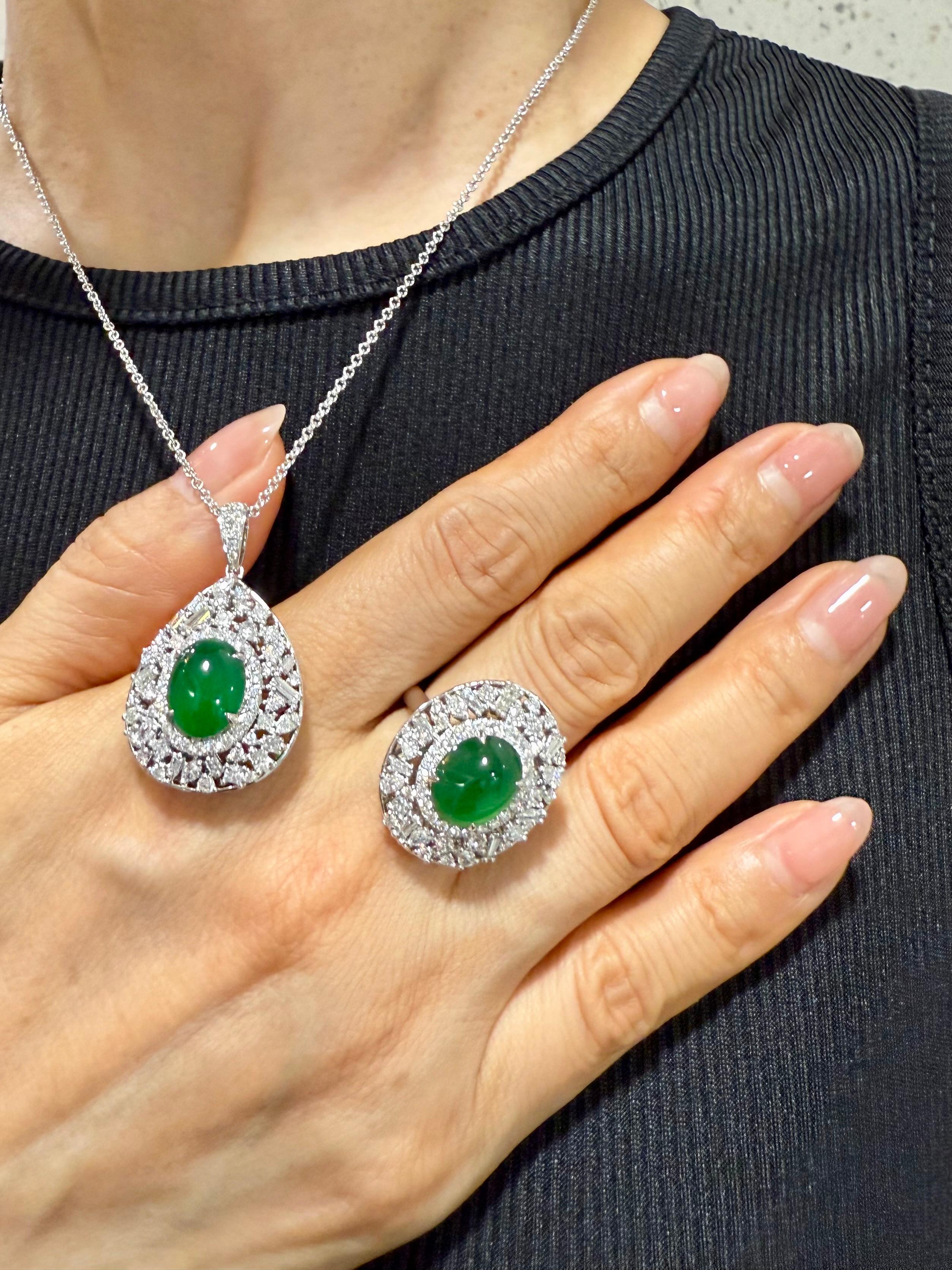 Zertifizierter Jade-Diamantring mit Phantasieschliff. Imperial Green mit Supreme Glow! im Angebot 10