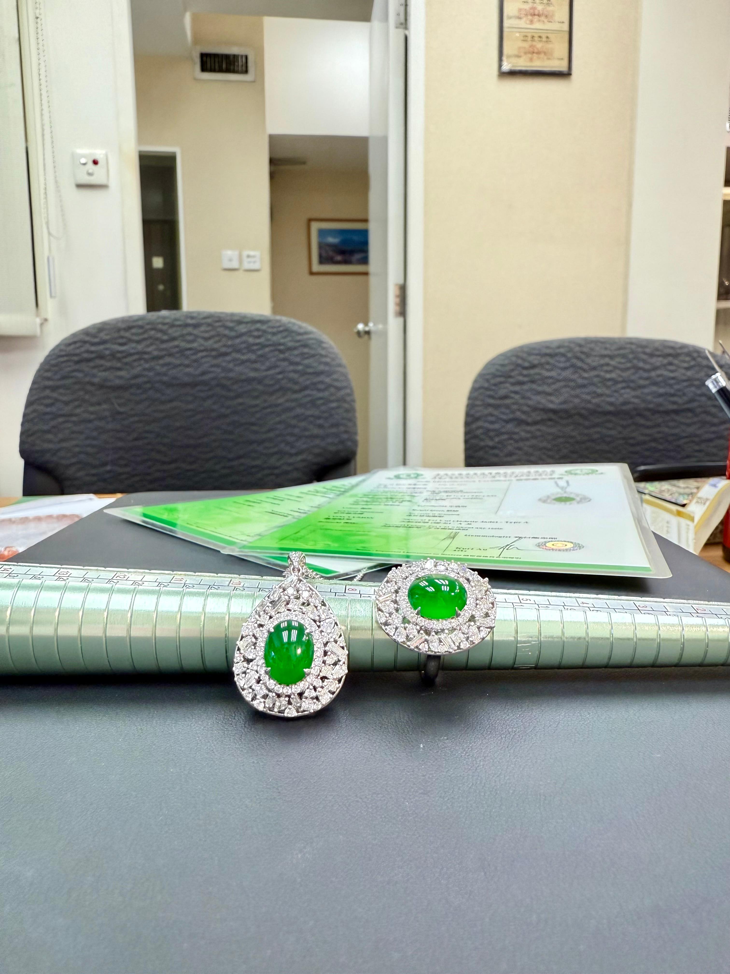Zertifizierter Jade-Diamantring mit Phantasieschliff. Imperial Green mit Supreme Glow! im Angebot 3