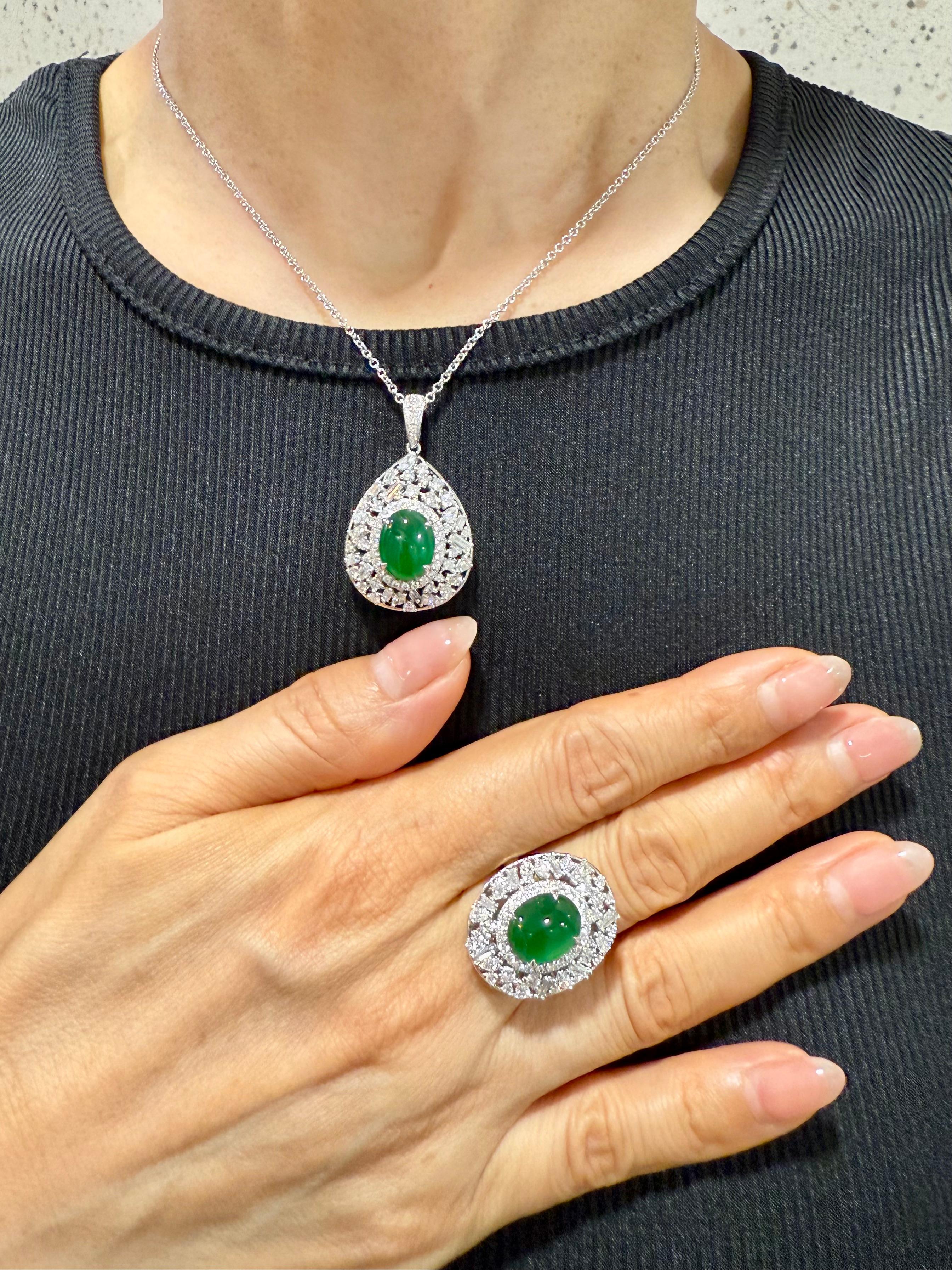 Zertifizierter Jade-Diamantring mit Phantasieschliff. Imperial Green mit Supreme Glow! im Angebot 12