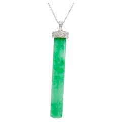 Zertifizierte Halskette mit Jade- und Diamant-Tropfenanhänger (38 Karat)! Farbe Apfelgrün. XXL