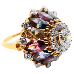 Vintage Diamond and Multicolored Sapphire Dome Cocktail Ring, 18K YG & Platinum