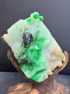 Certified Apple Green Jade Decoration, Titled "Rich World", circa 1911-1949