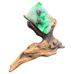 Certified Apple Green Jade Decoration, Titled "Rich World", circa 1911-1949