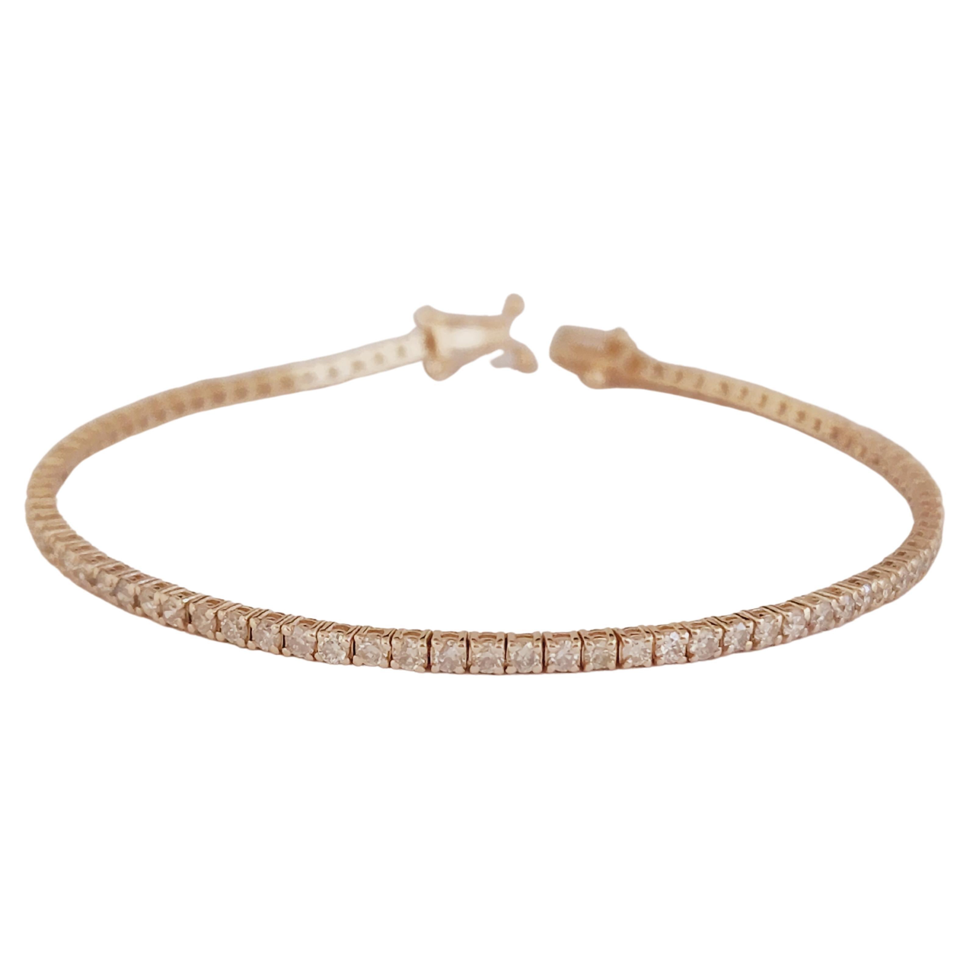 2.10 Carat Round Brilliant Cut Diamond Tennis Bracelet 14 Karat Rose Gold