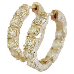 3.70 Carat Diamond Hoops Earrings 14 Karat Yellow Gold