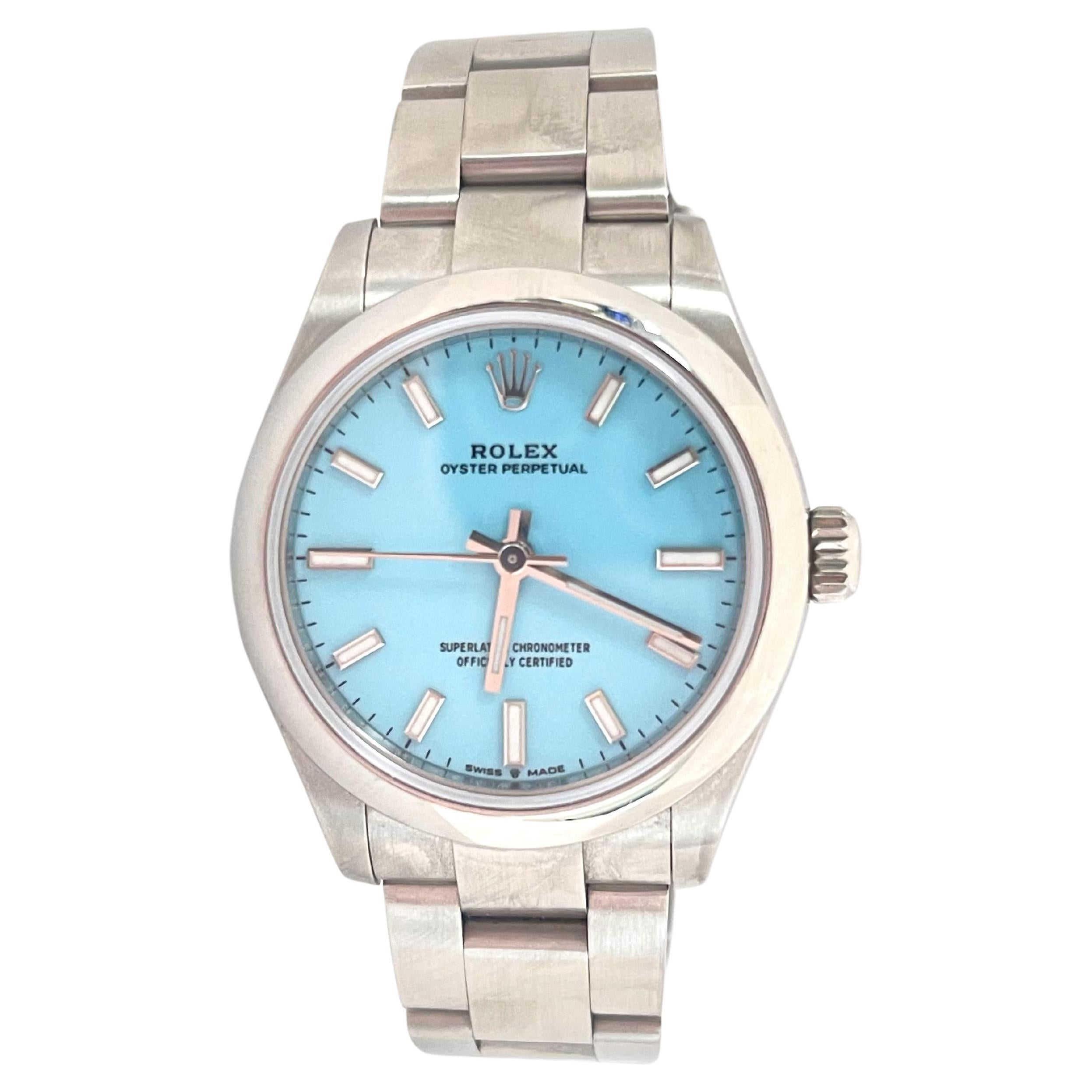 Rolex Oyster Perpetual 31mm Turquoise Blue Dial Steel Watch 277200  For Sale