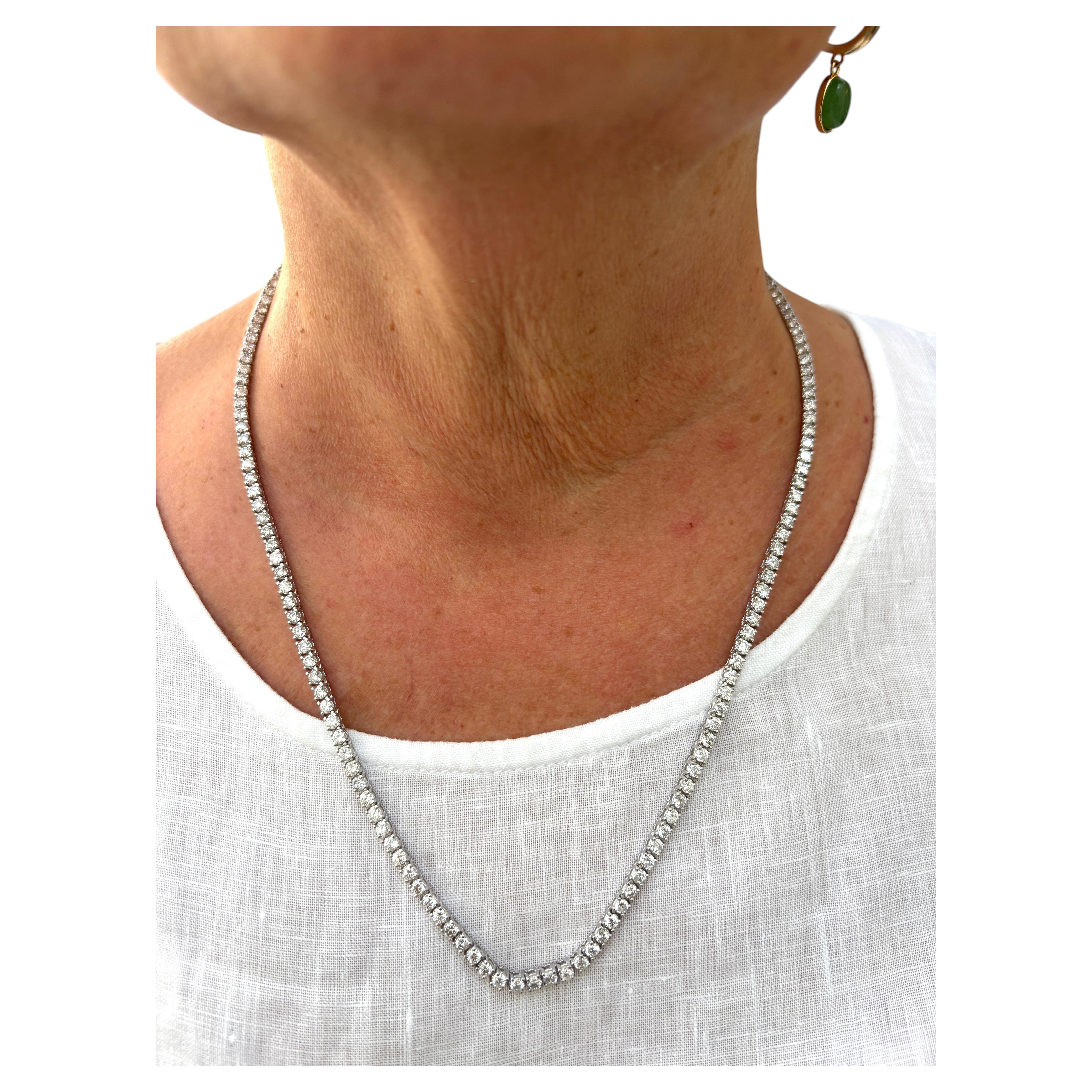 PRICE TO SELL- NO OFFER, 20.30 ct Natural Diamond Tennis Necklace 14K White 22'' For Sale