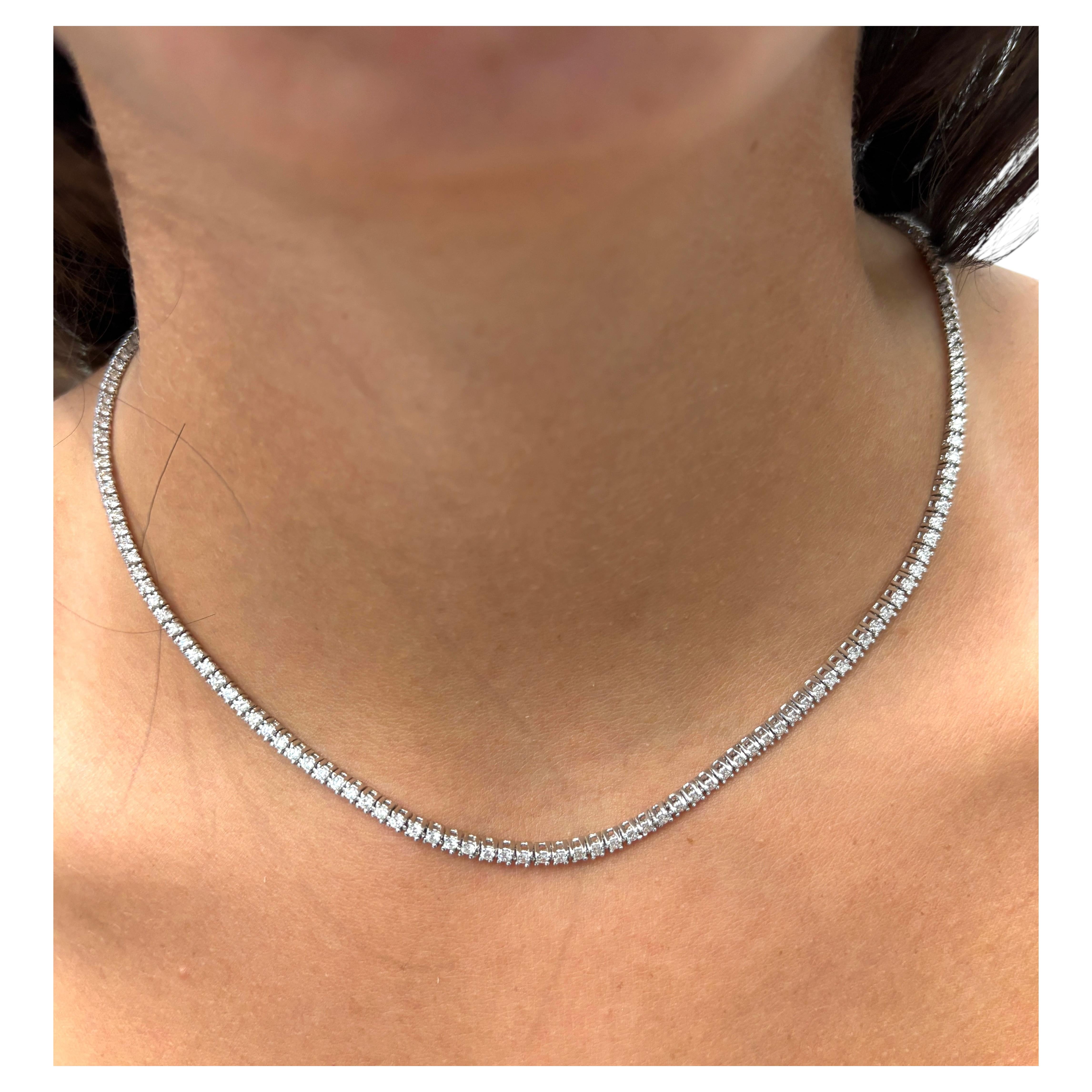 7.60 cts Round Natural Diamond Tennis Necklace 14k White Gold 16''