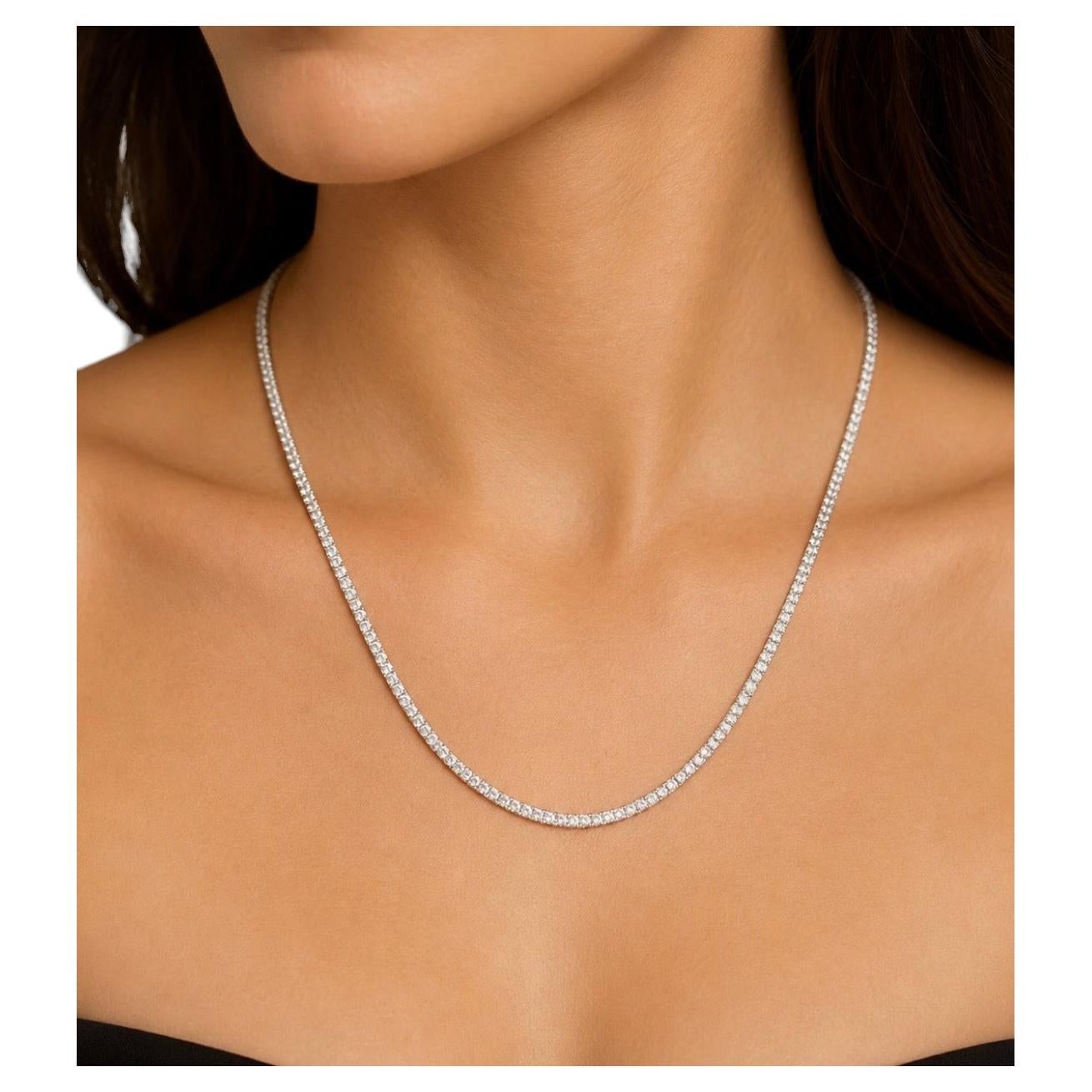 LIQUIDACIÓN, collar tipo «tenis» con diamantes naturales de 15,06 cts, oro blanco de 14K, 20''