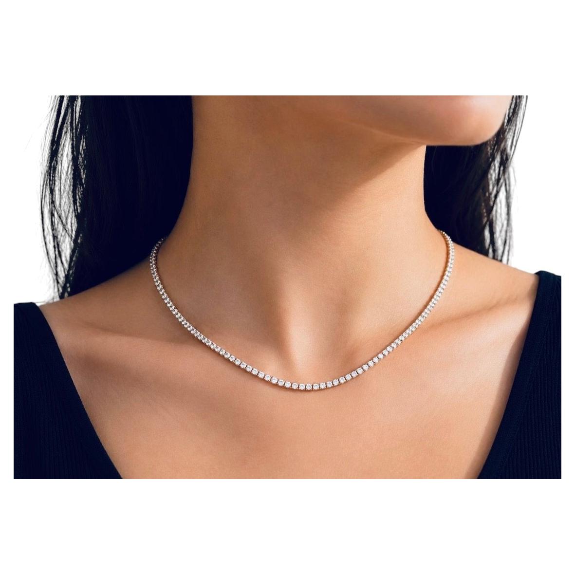 LIQUIDACIÓN DE LUJO, collar tipo «tenis» con diamantes naturales de 12,10 quilates, oro blanco de 14K, 16''